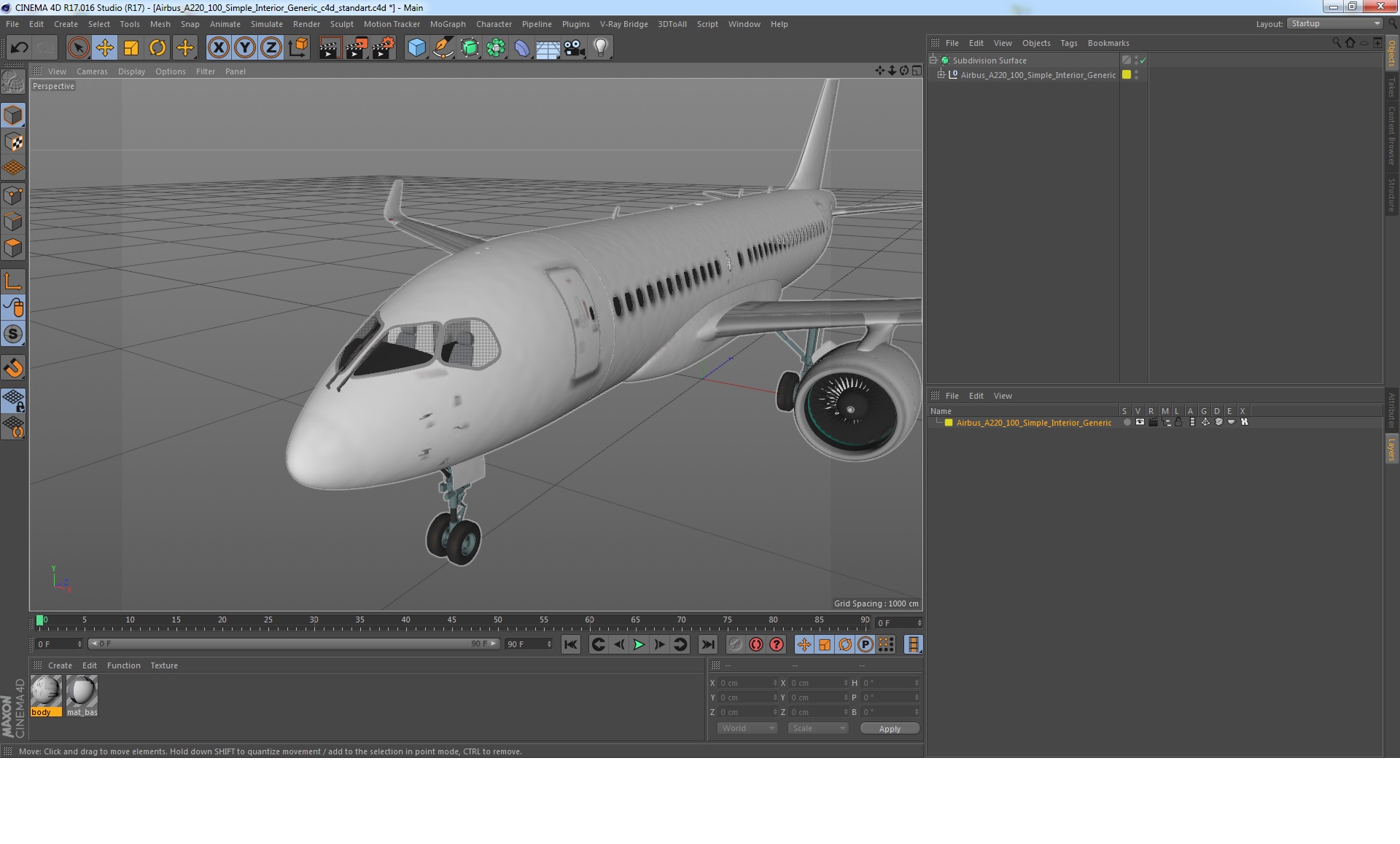 Airbus A220 100 Simple Interior Generic 3D model