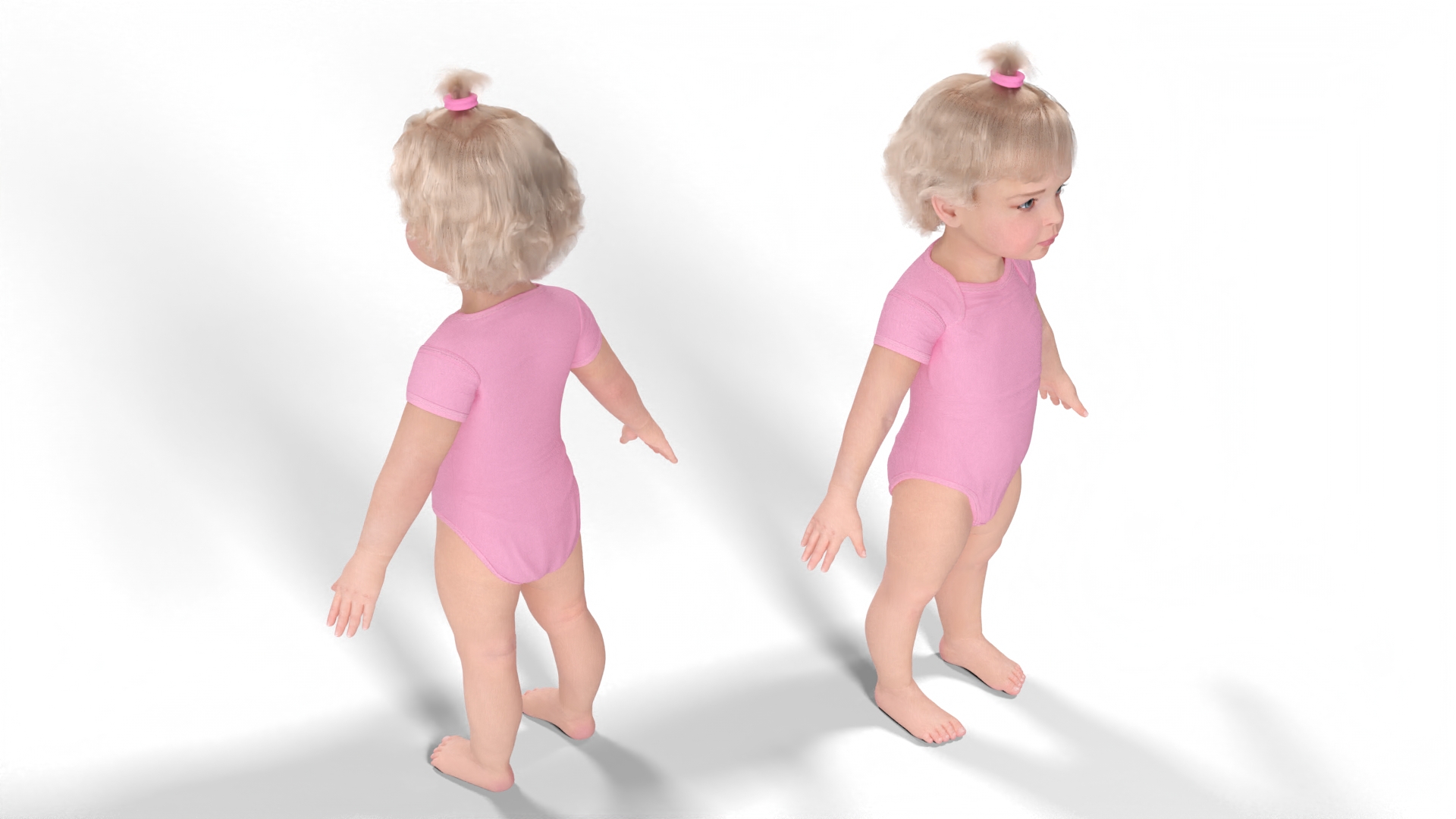 Baby Girl Wearing Bodysuit A-Pose Fur 3D