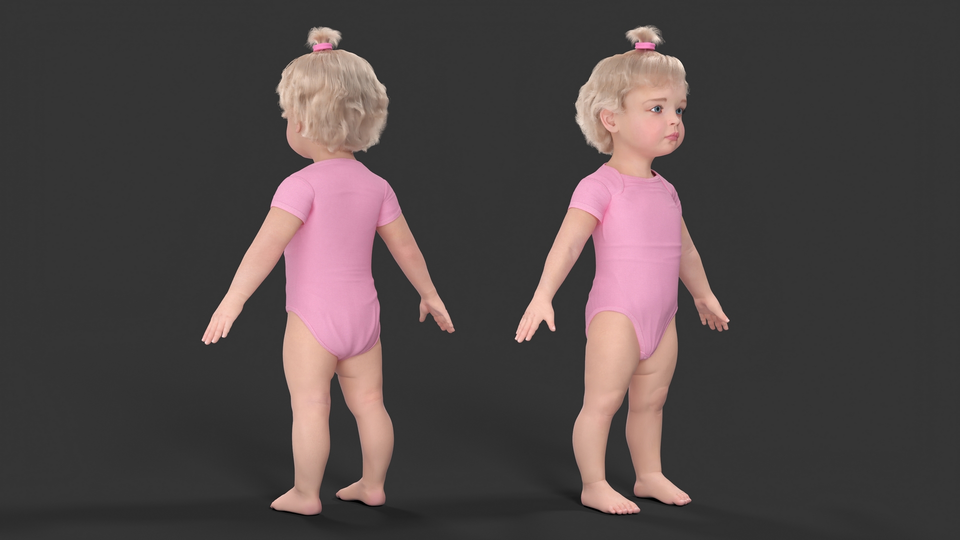 Baby Girl Wearing Bodysuit A-Pose Fur 3D