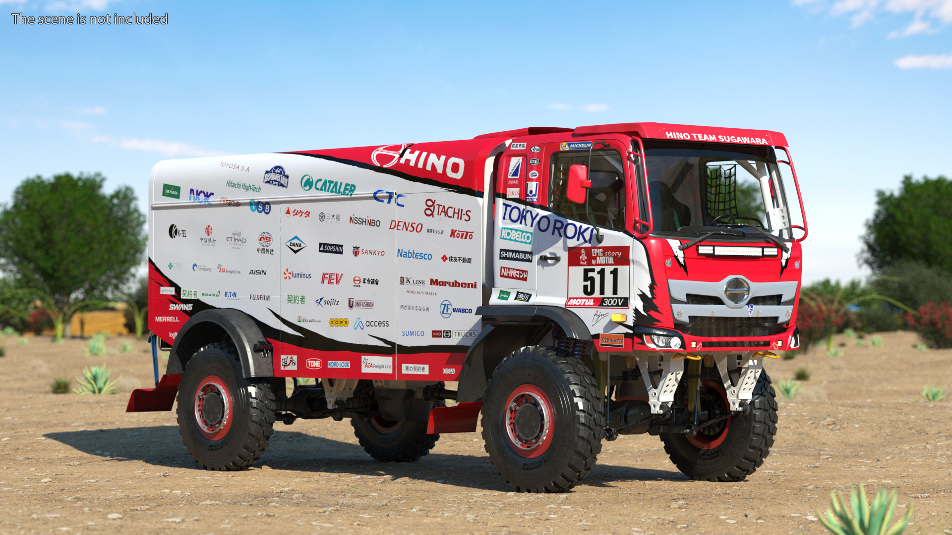 Dakar Truck Hino Lights On Rigged for Maya 3D