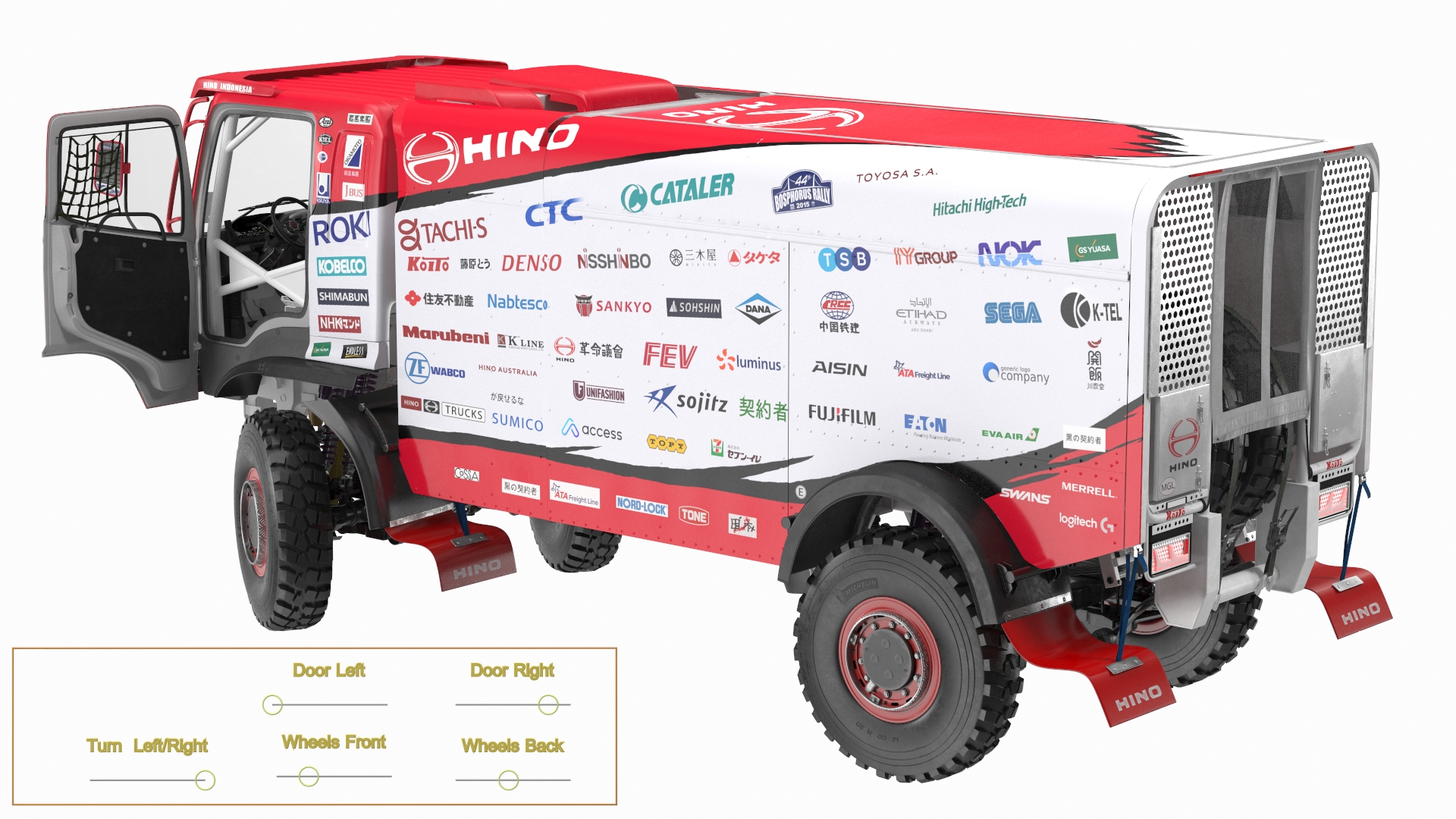 3D Dakar Truck Hino Lights On Rigged model