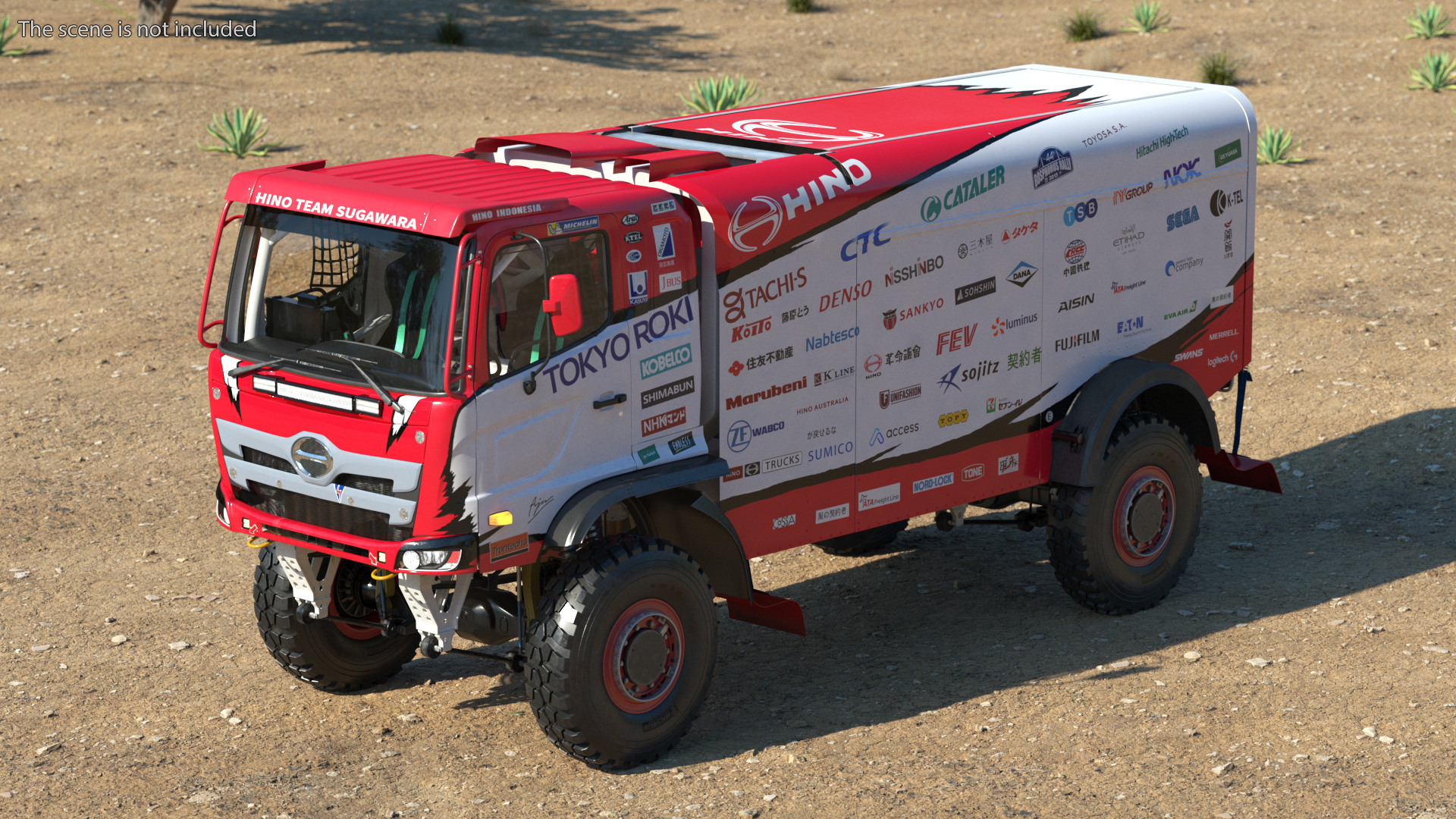 3D Dakar Truck Hino Lights On Rigged model