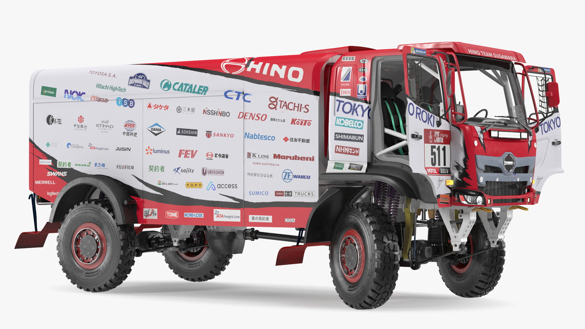 Dakar Truck Hino Lights On Rigged for Maya 3D