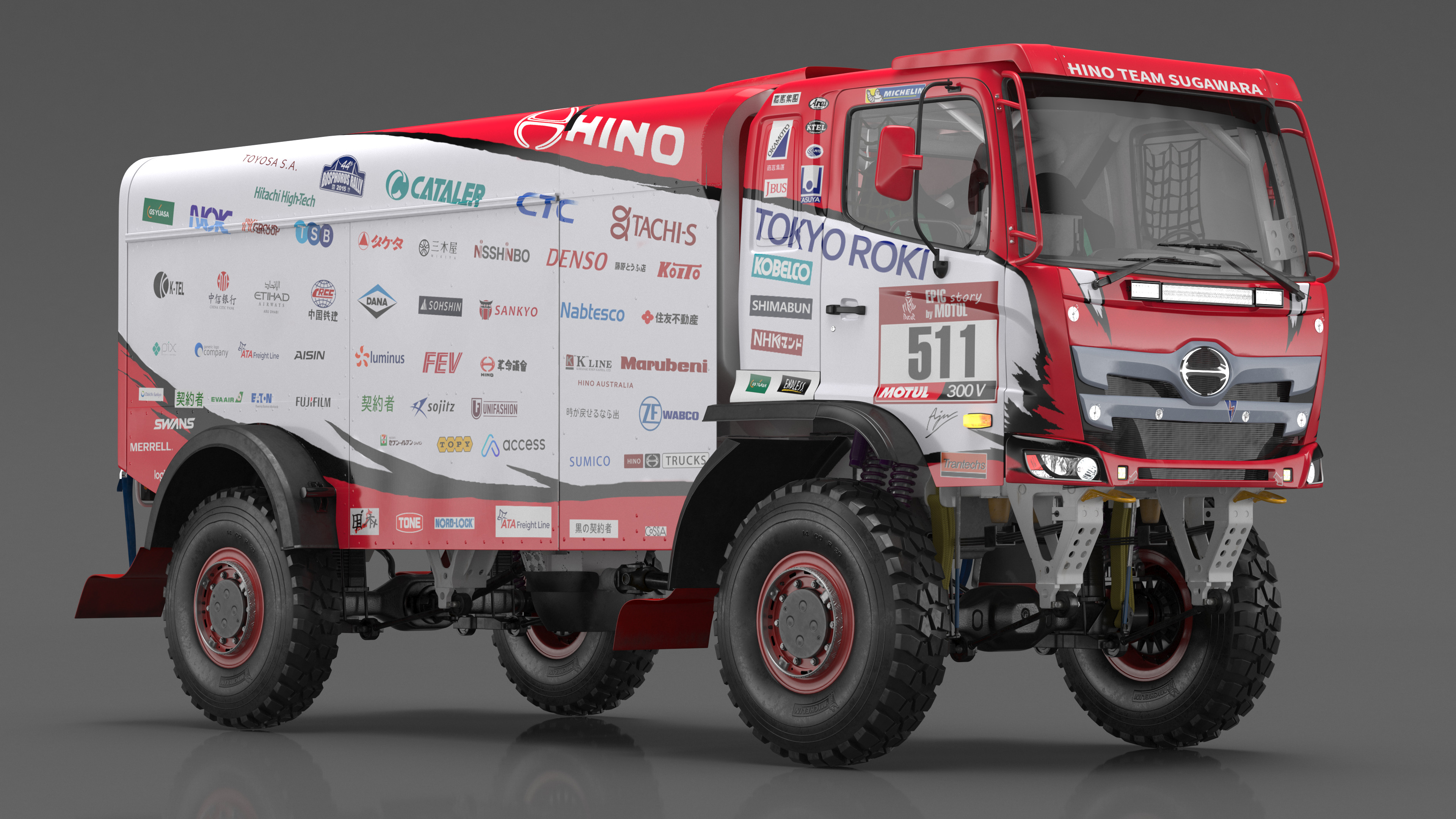 Dakar Truck Hino Lights On Rigged for Maya 3D