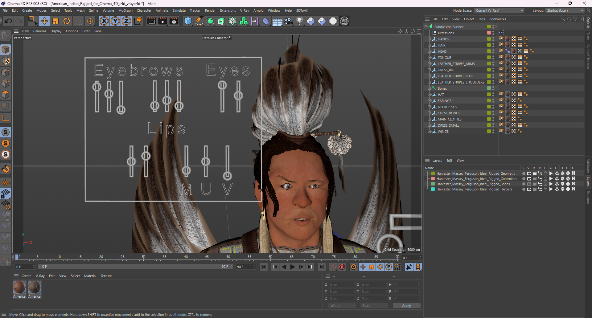 3D American Indian Rigged for Cinema 4D