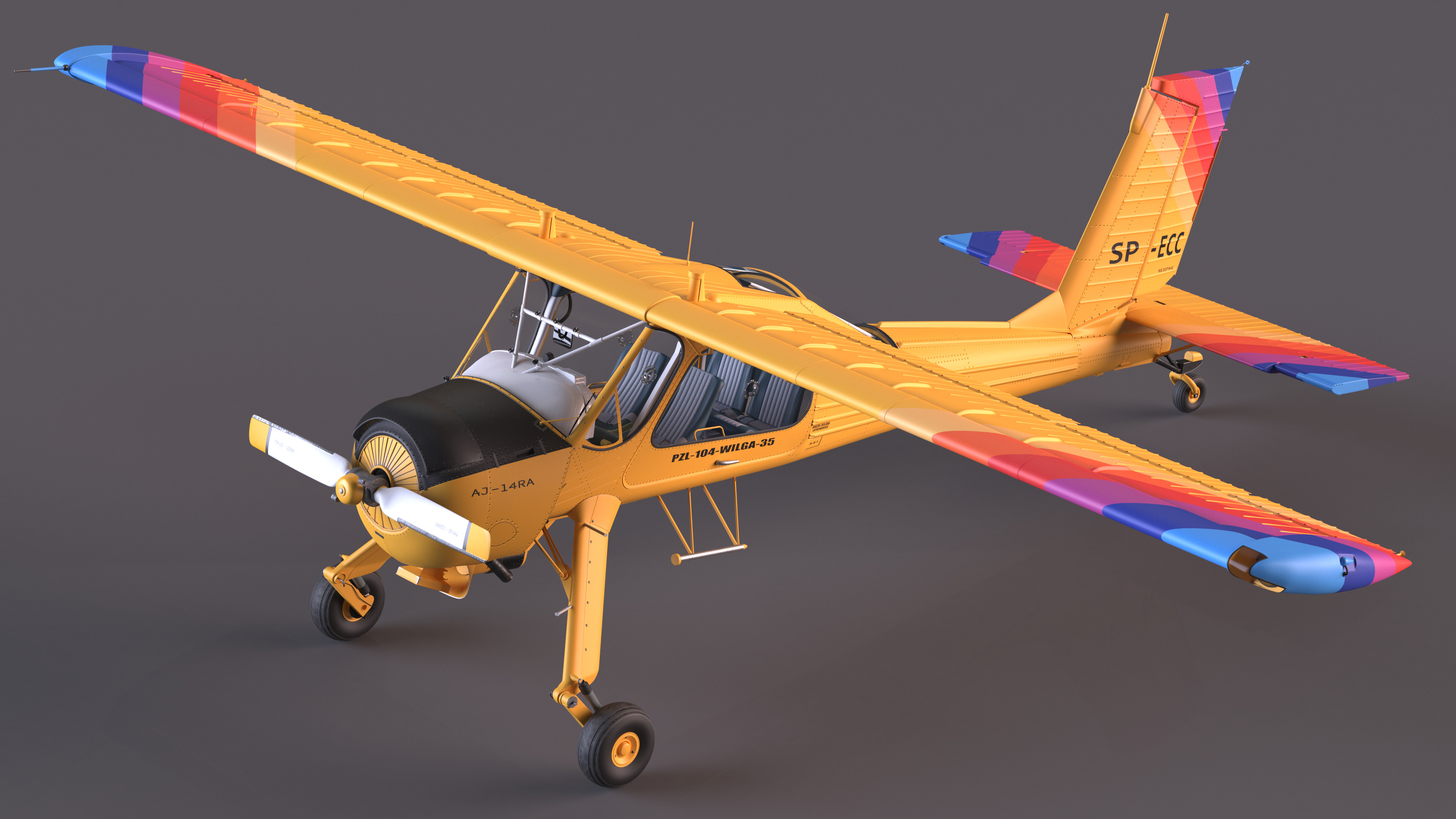 3D model Aircraft PZL 104 Wilga Yellow Rigged for Cinema 4D