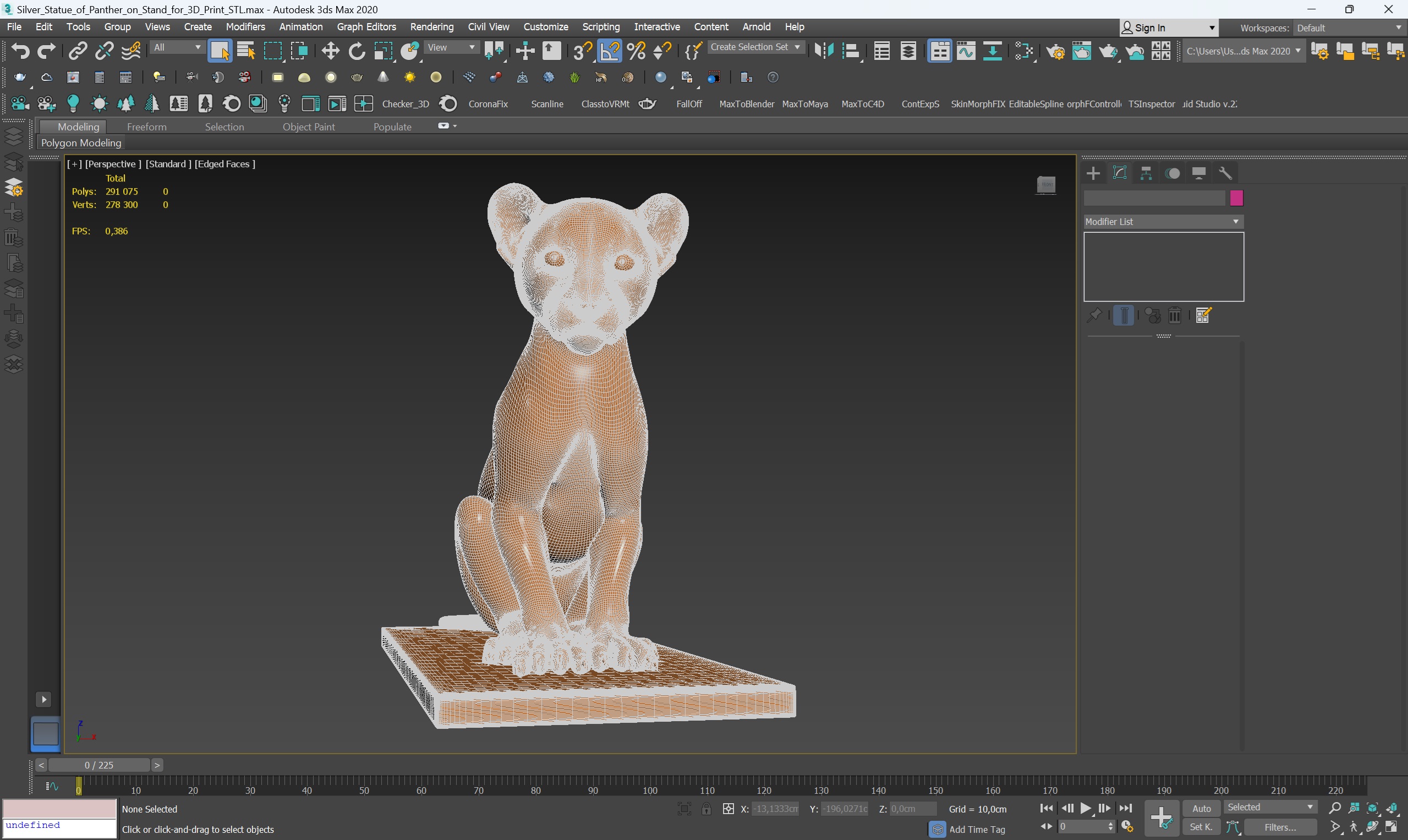 3D Silver Statue of Panther on Stand for 3D Print