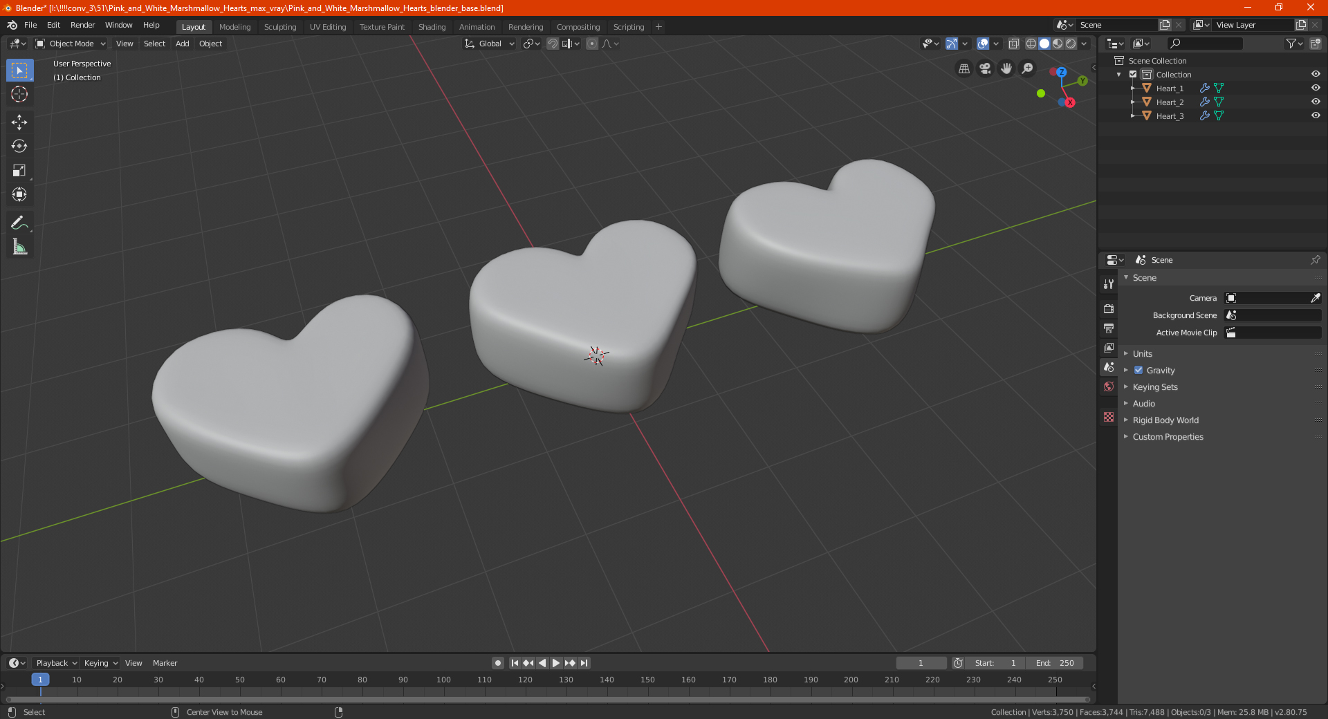 3D Pink and White Marshmallow Hearts model