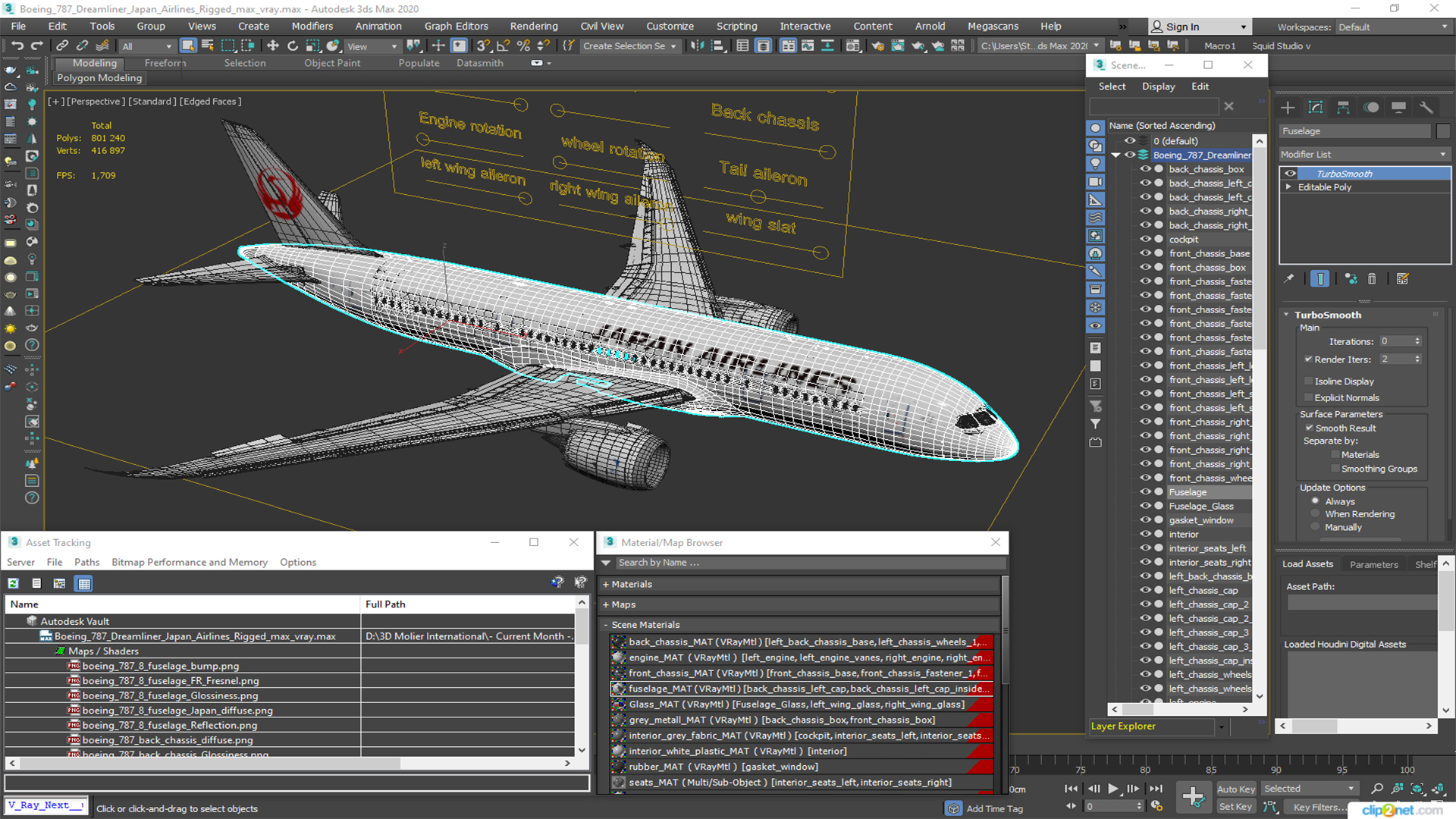 Boeing 787 Dreamliner Japan Airlines Rigged for Maya 3D