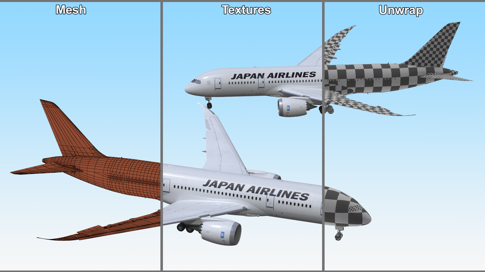 Boeing 787 Dreamliner Japan Airlines Rigged for Maya 3D