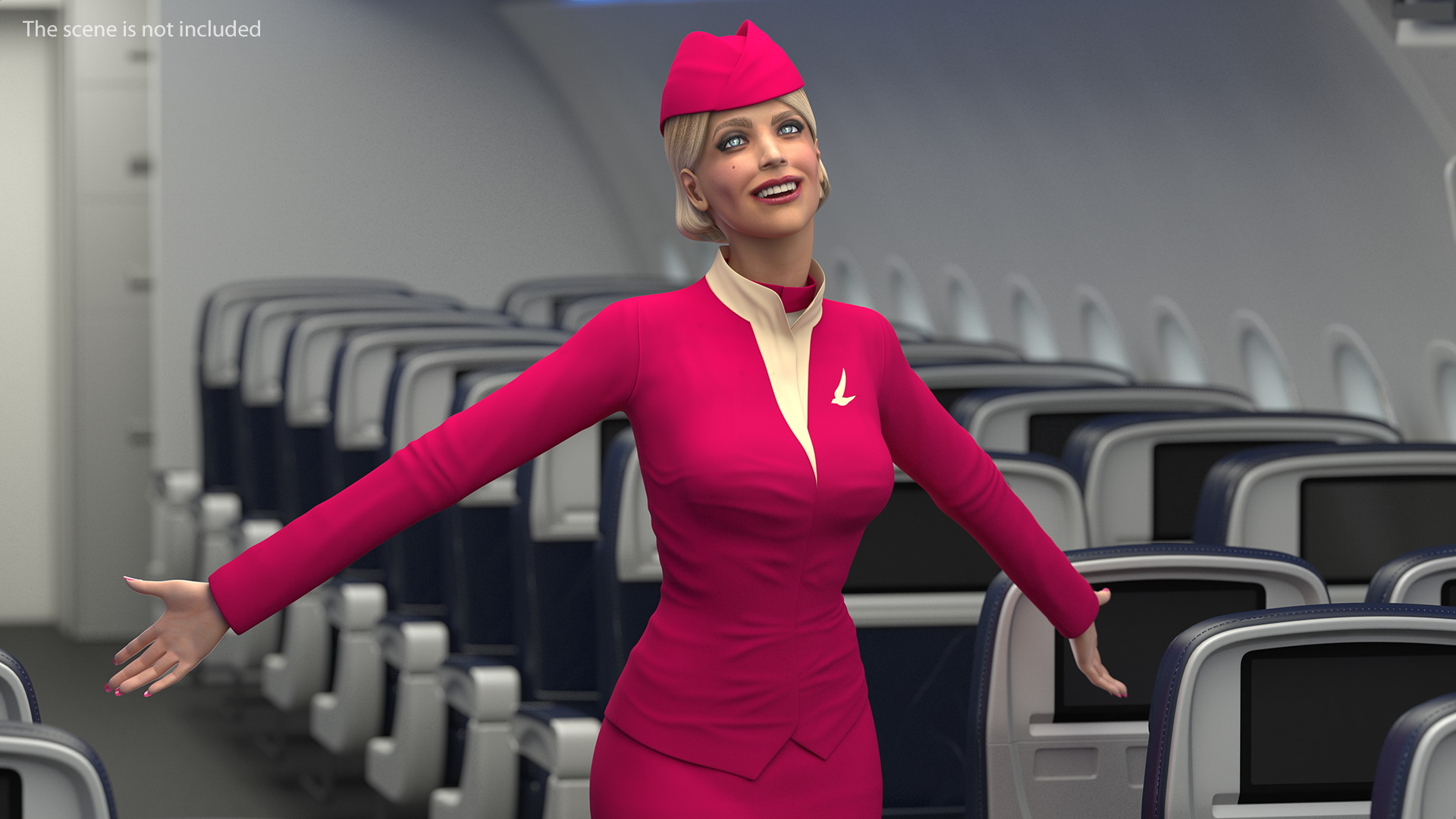 Flight Attendant in Maroon Dress 3D