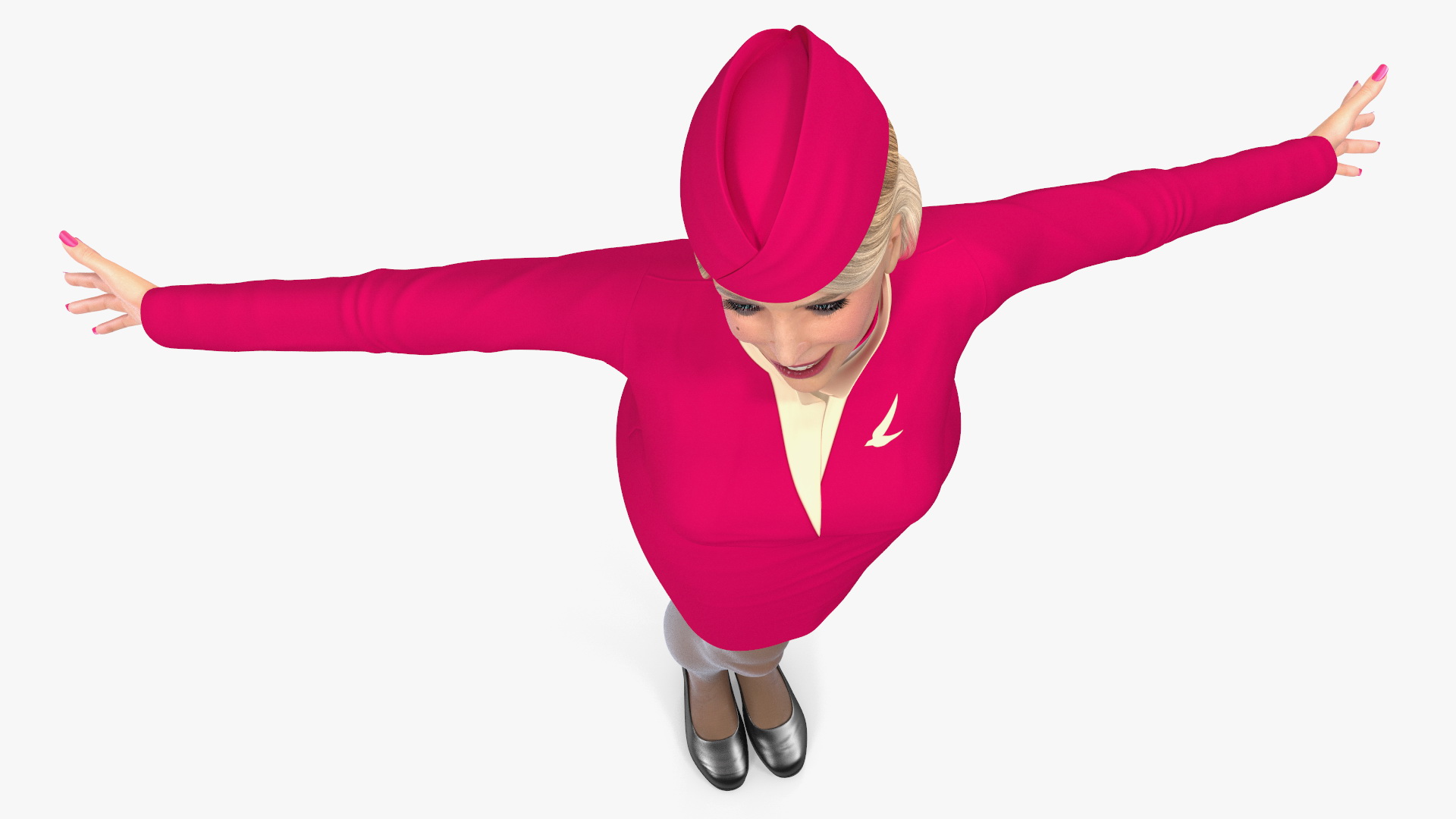 Flight Attendant in Maroon Dress 3D