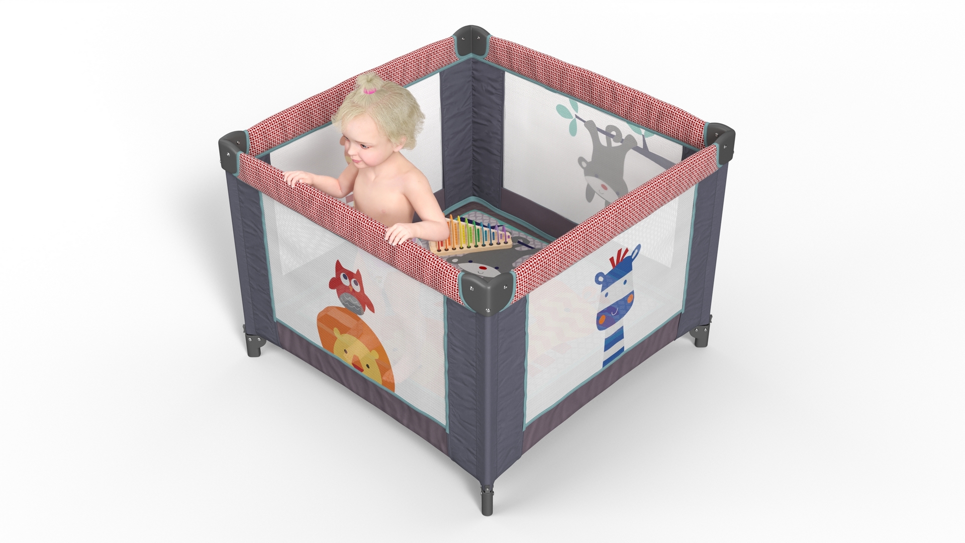 3D model Little Girl in Textile Playpen