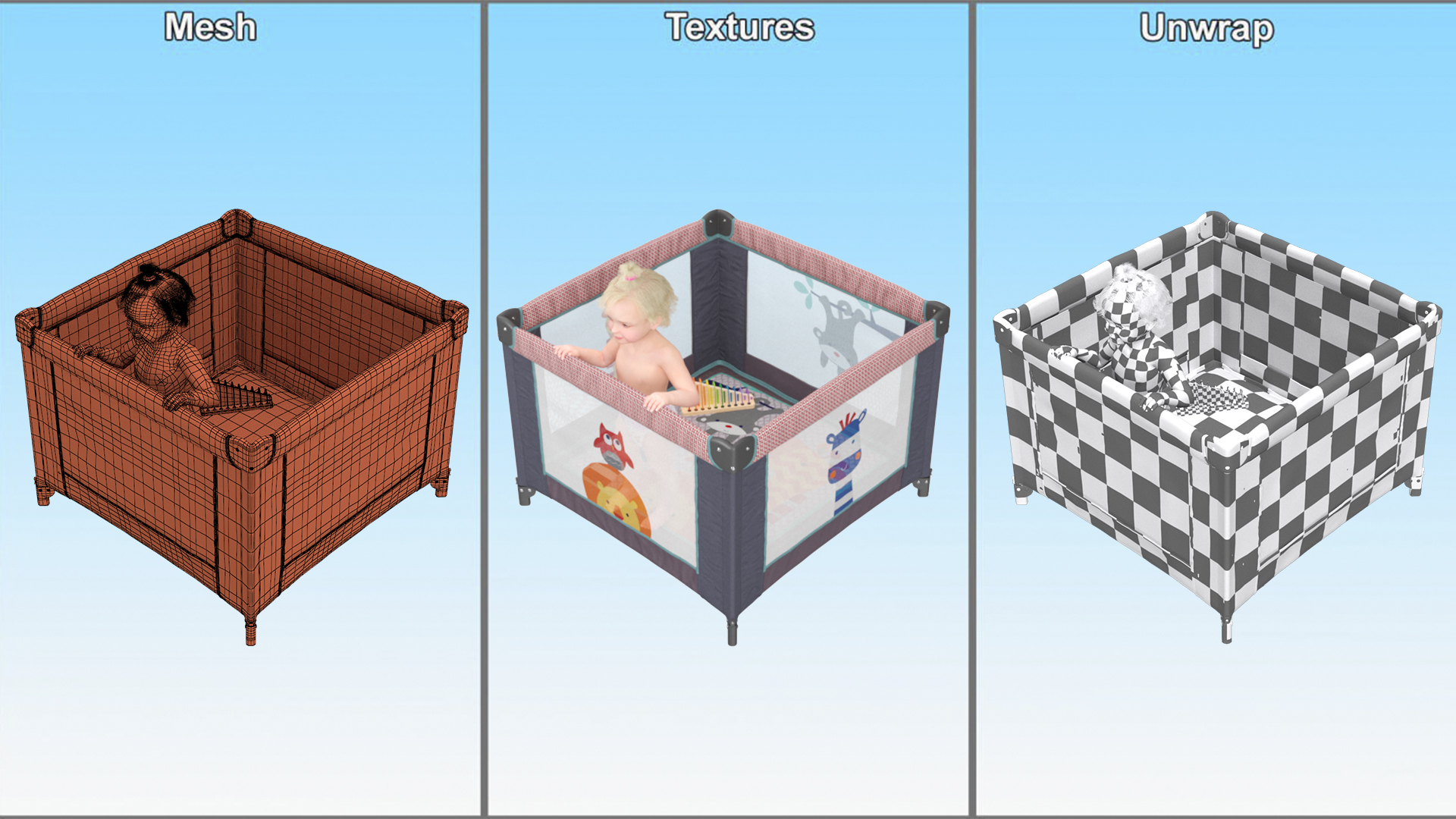 3D model Little Girl in Textile Playpen