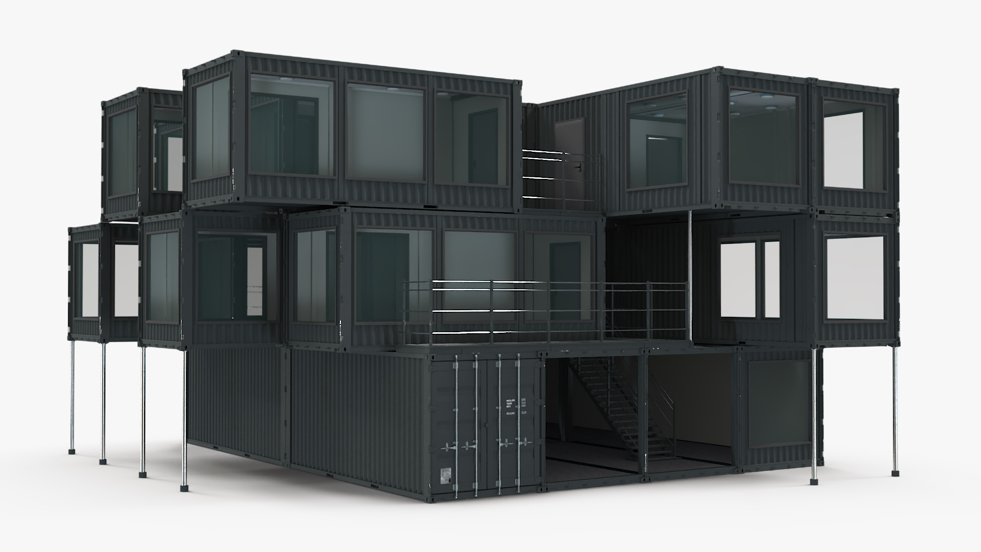 3D Container Office Building Black