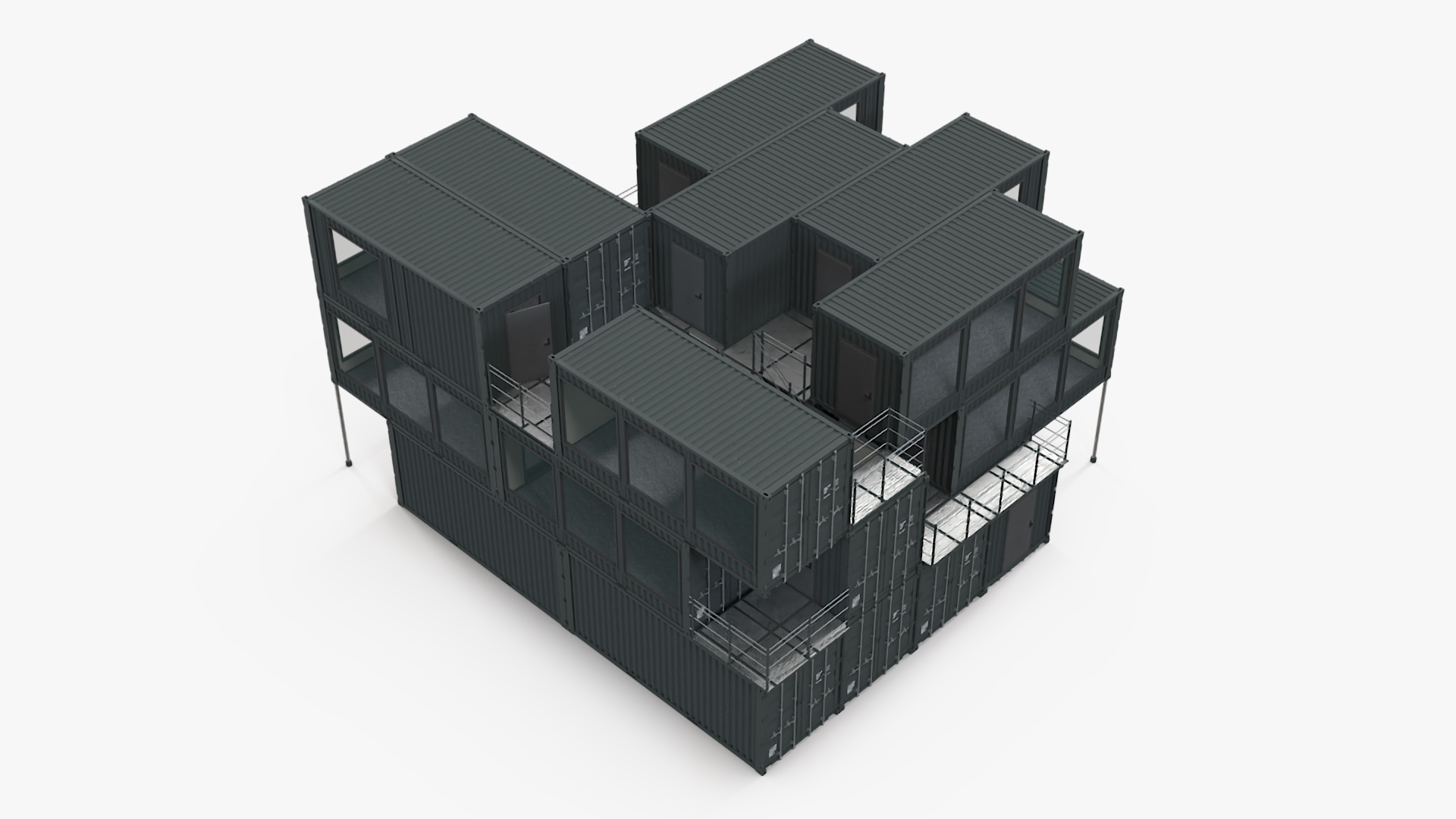 3D Container Office Building Black