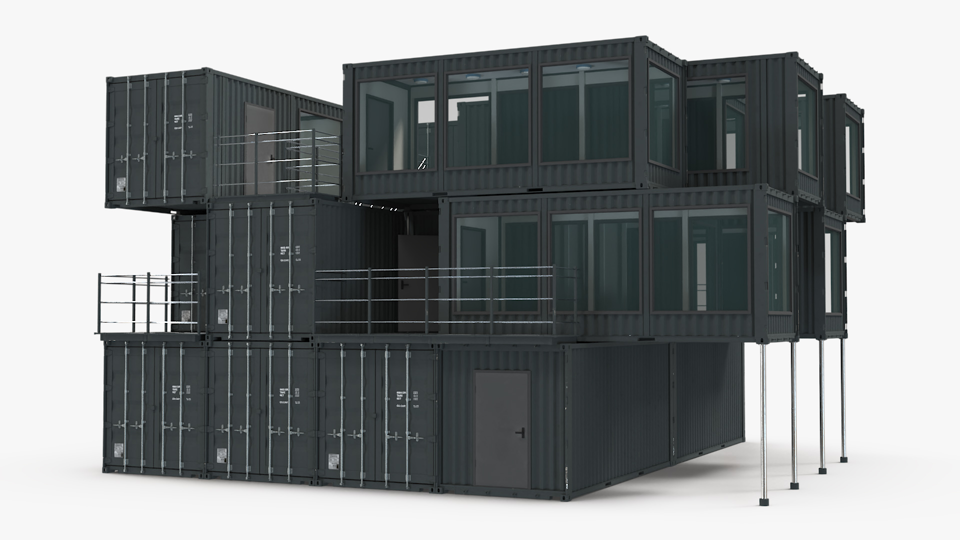 3D Container Office Building Black