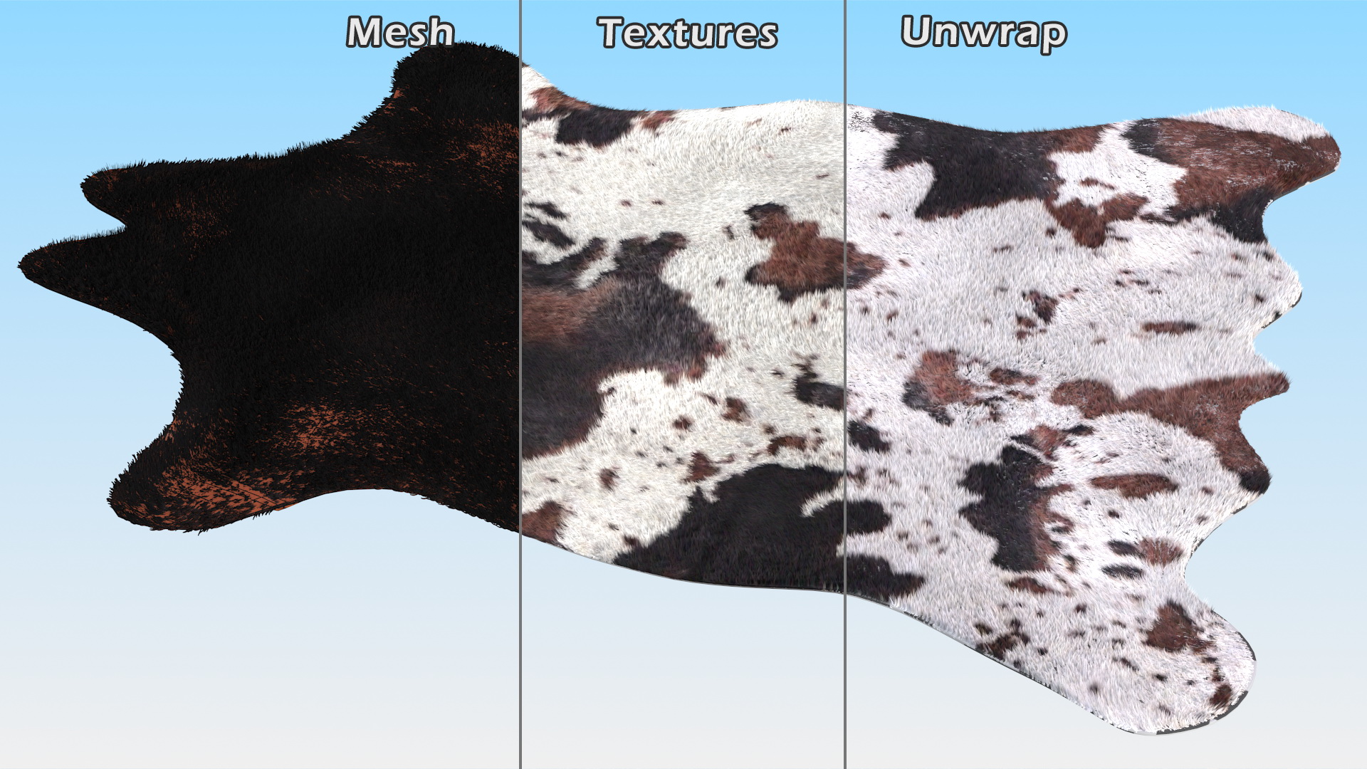 Brown and White Spotted Cowhide Rug Fur 3D model