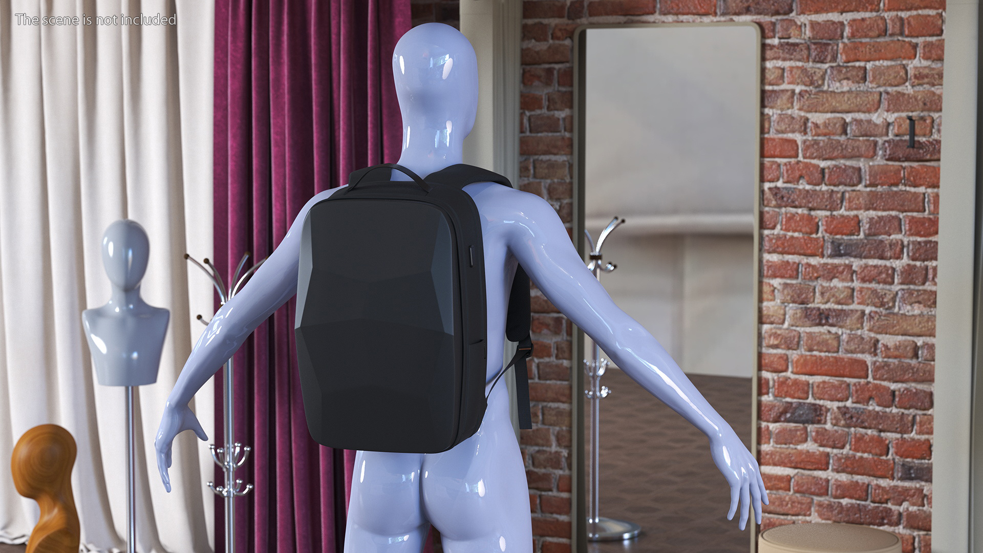 3D model Hard Shell Laptop Backpack Black on Mannequin