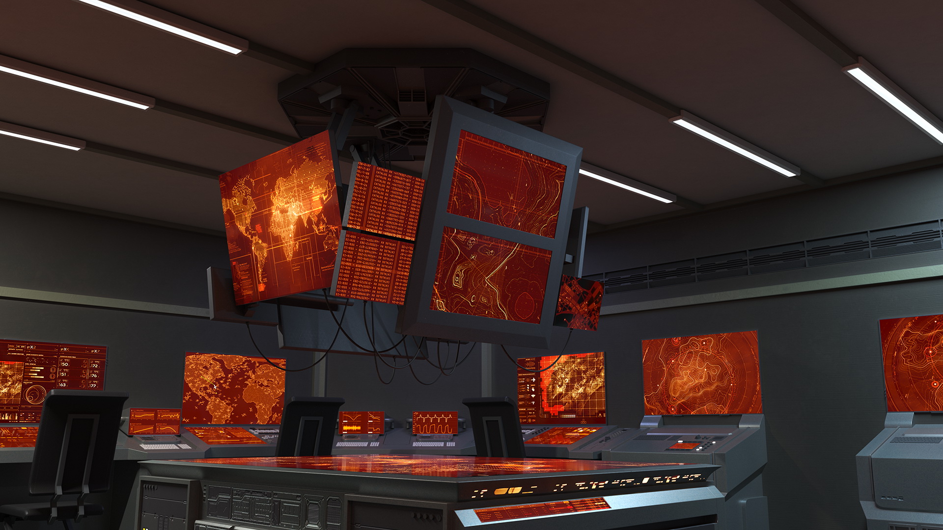 Sci Fi Interior Command Room Red 3D