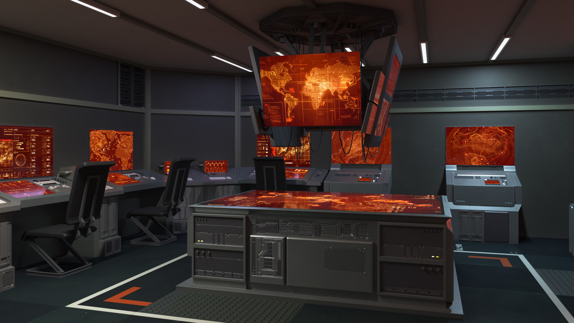 Sci Fi Interior Command Room Red 3D