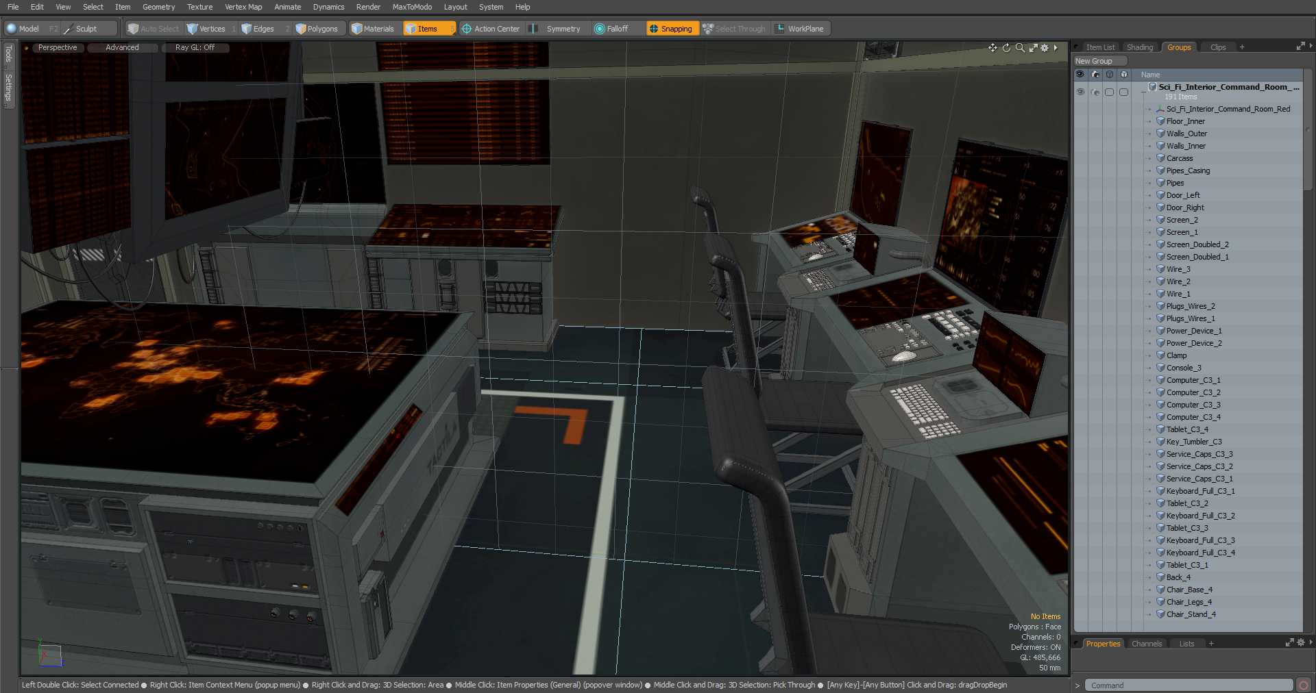 Sci Fi Interior Command Room Red 3D