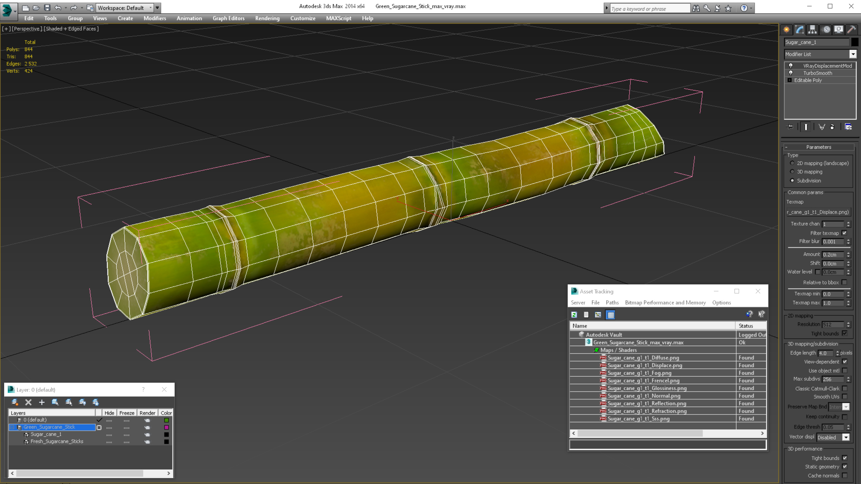 3D Green Sugarcane Stick