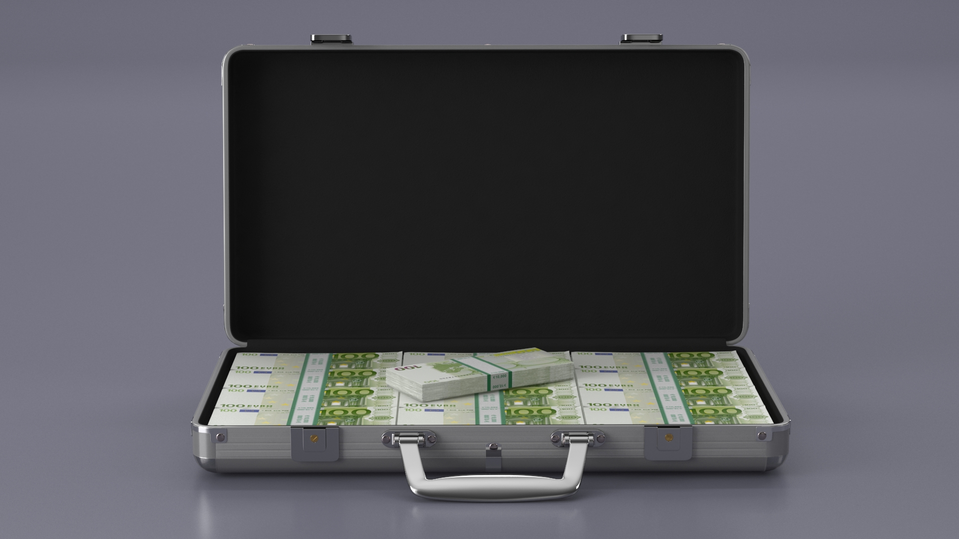 Aluminum Case Full of Euro Money 3D