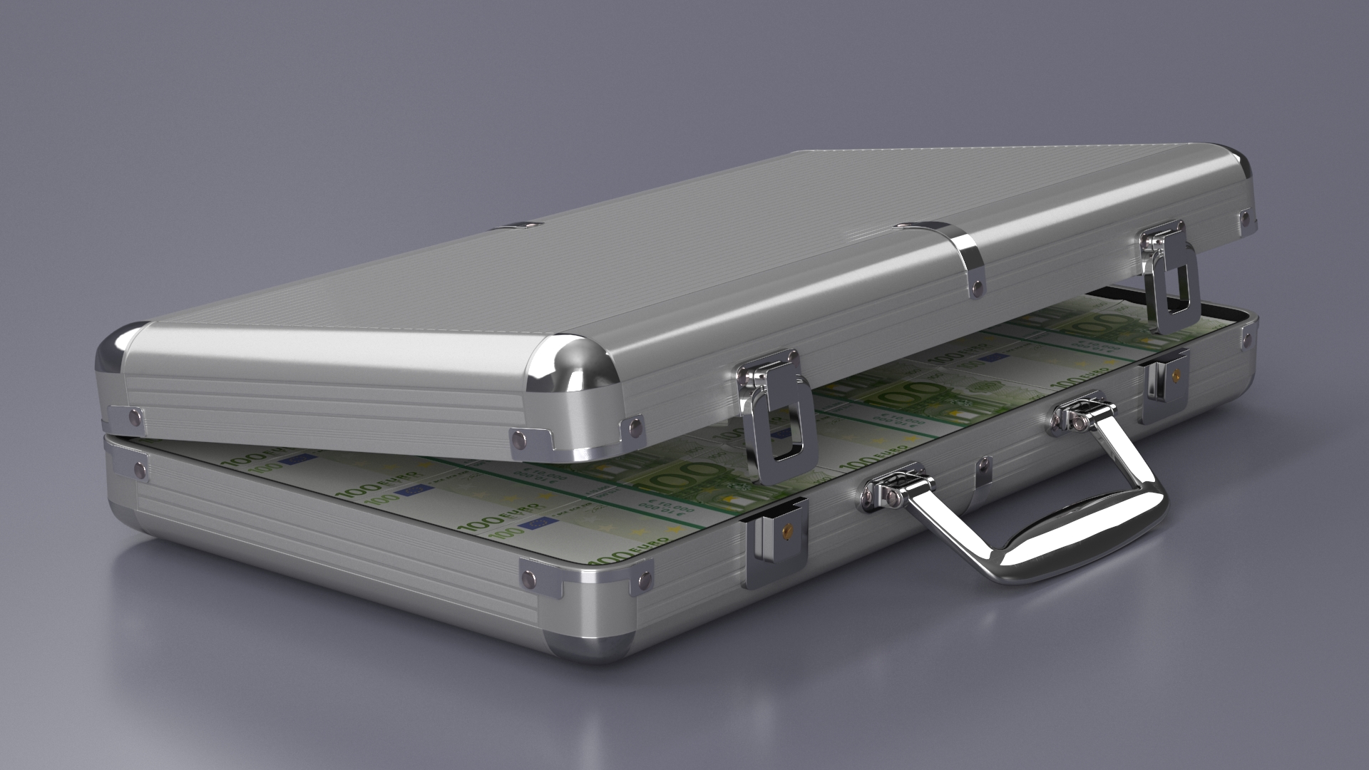 Aluminum Case Full of Euro Money 3D