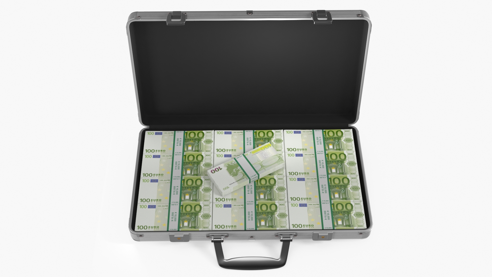 Aluminum Case Full of Euro Money 3D