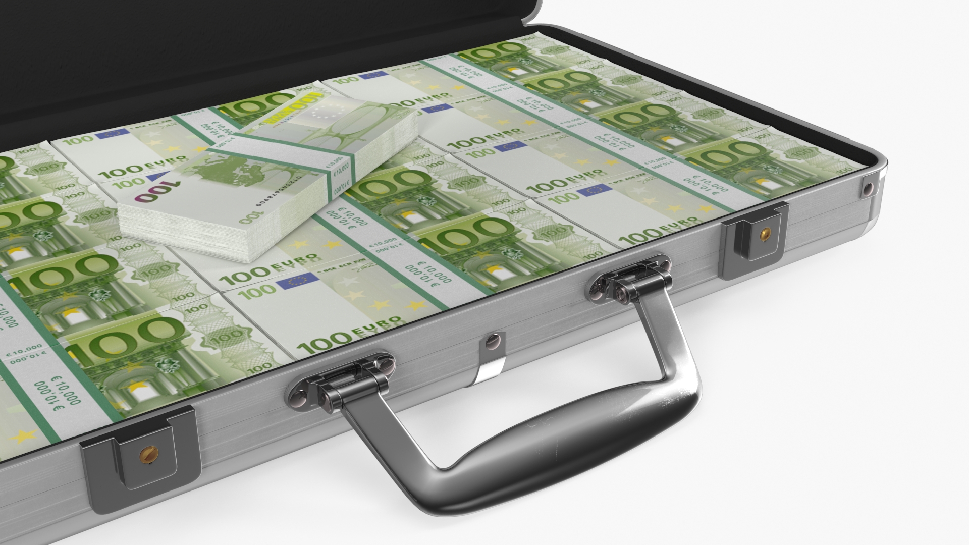 Aluminum Case Full of Euro Money 3D