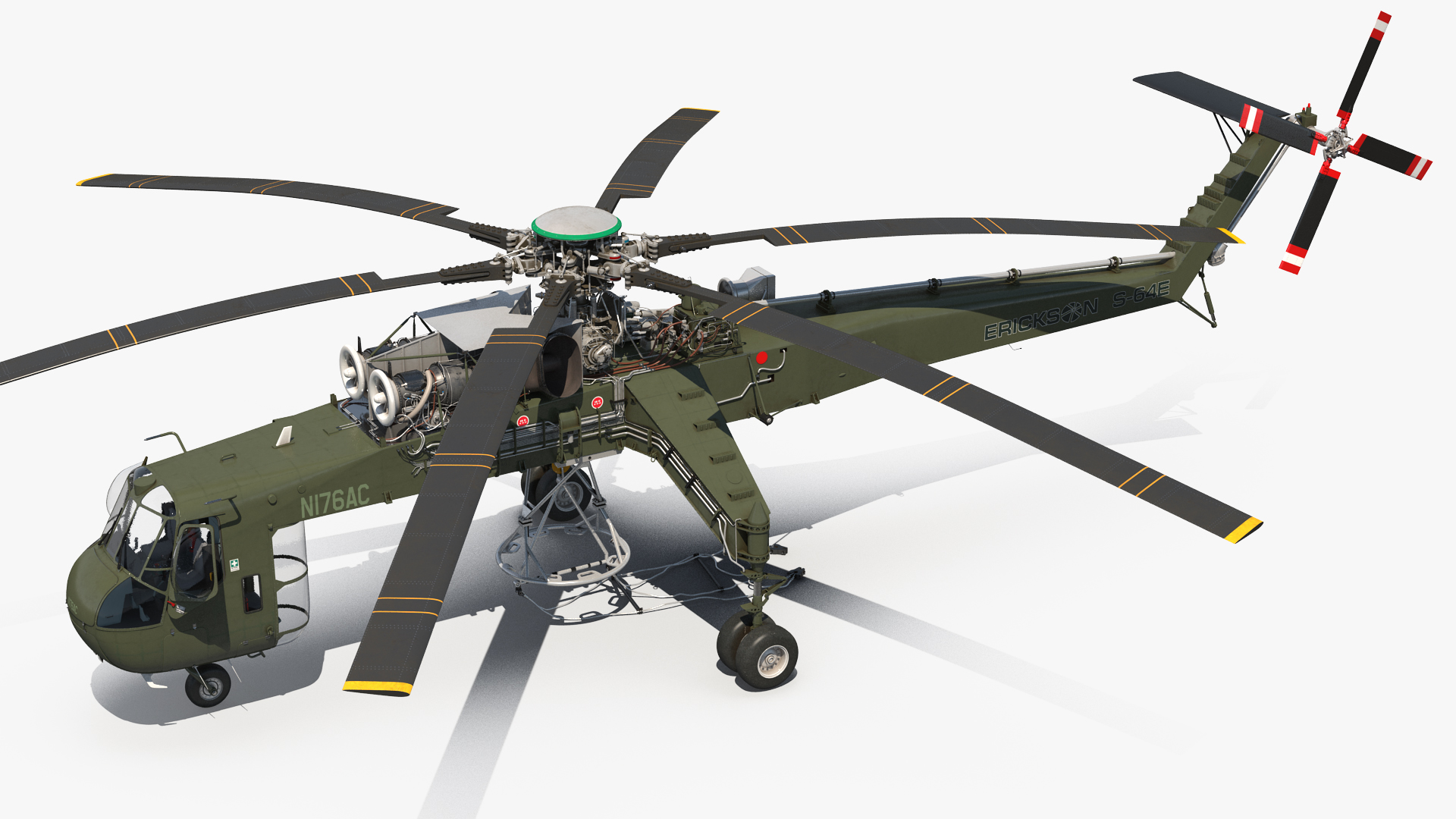 Cargo Helicopter Sikorsky S-64 Skycrane Green Rigged 3D