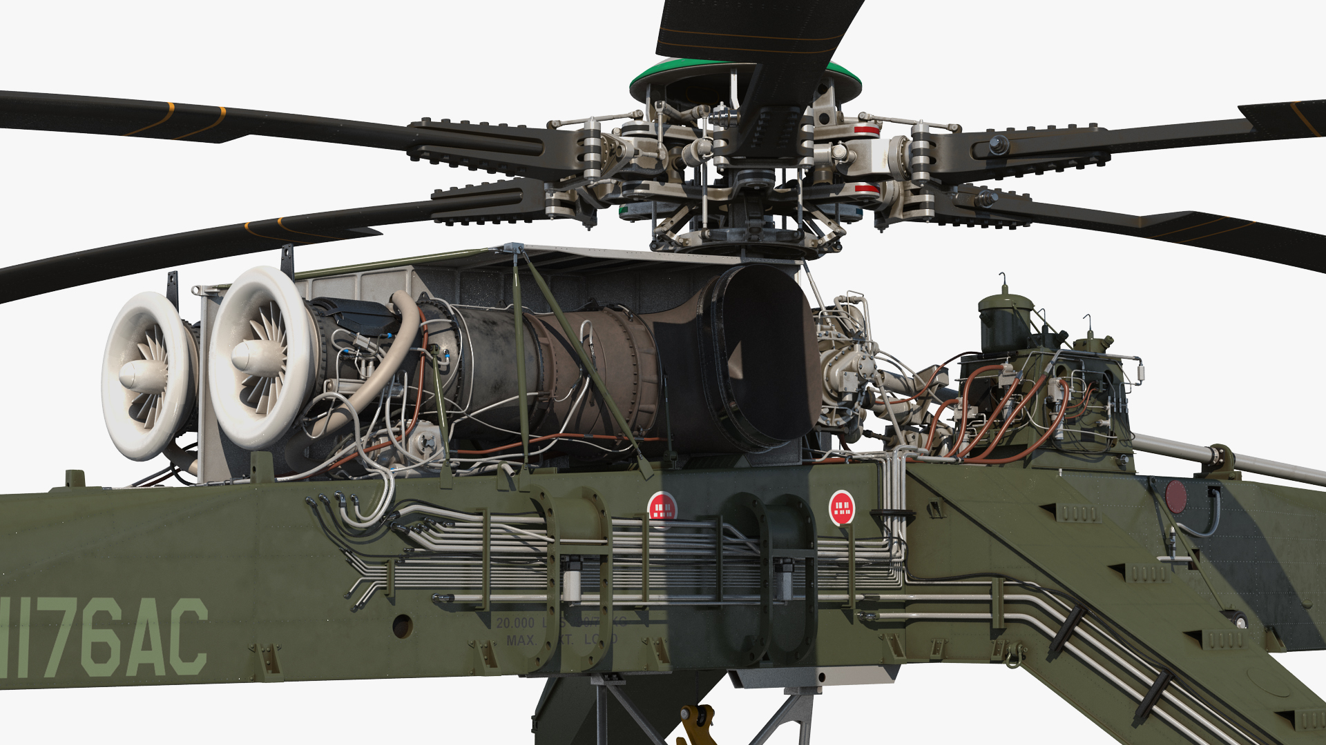 Cargo Helicopter Sikorsky S-64 Skycrane Green Rigged 3D