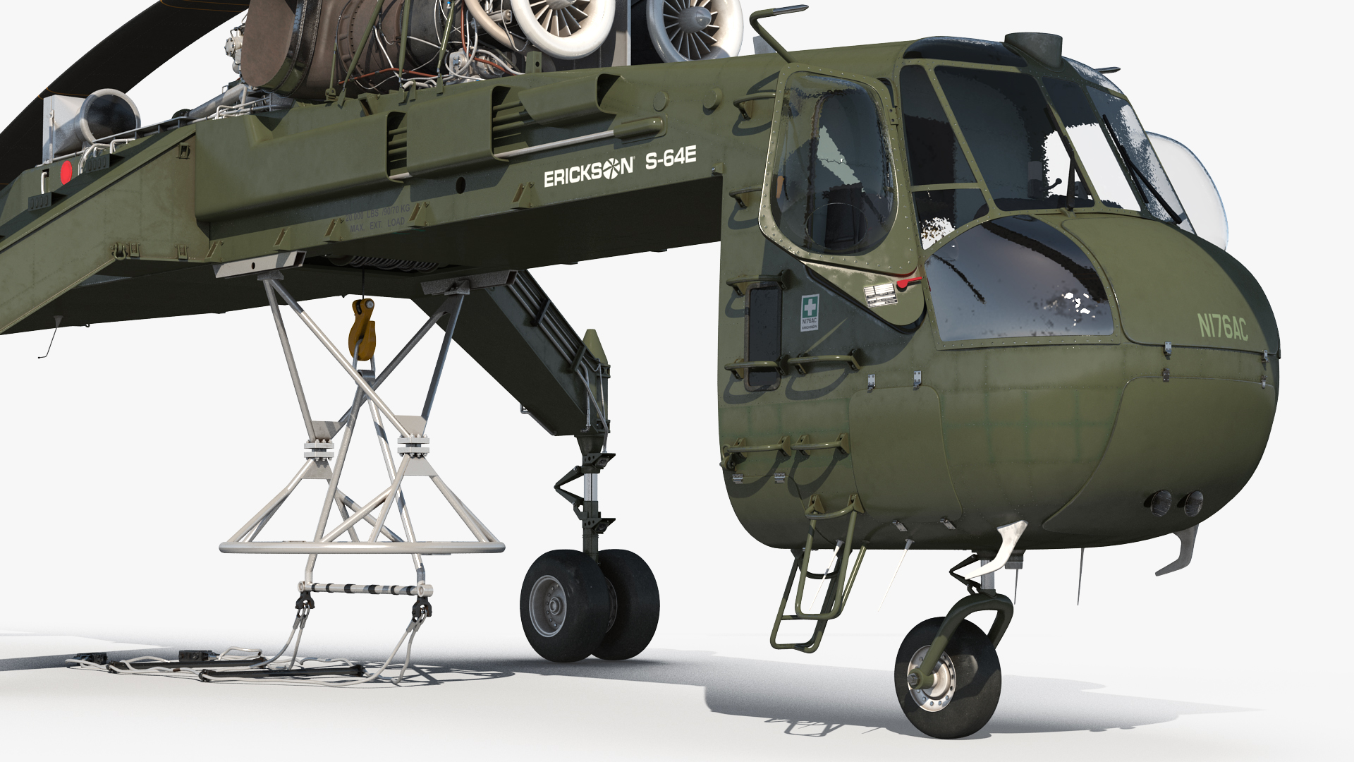 Cargo Helicopter Sikorsky S-64 Skycrane Green Rigged 3D