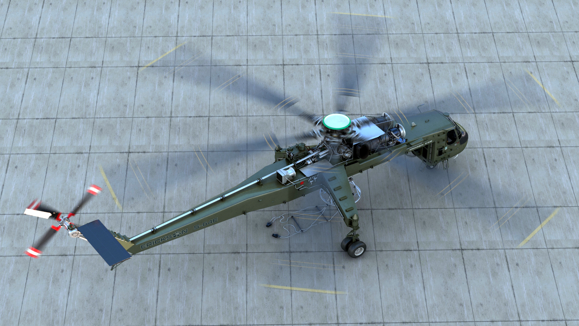 Cargo Helicopter Sikorsky S-64 Skycrane Green Rigged 3D