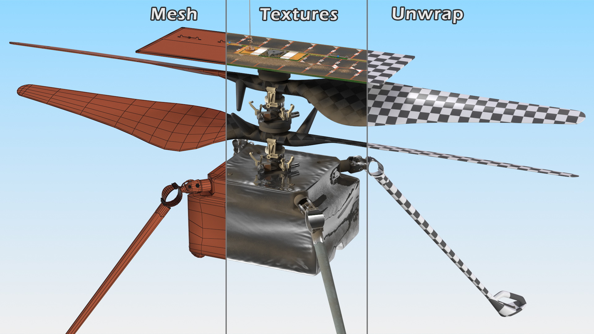 3D NASA Ingenuity Mars Helicopter Dusty