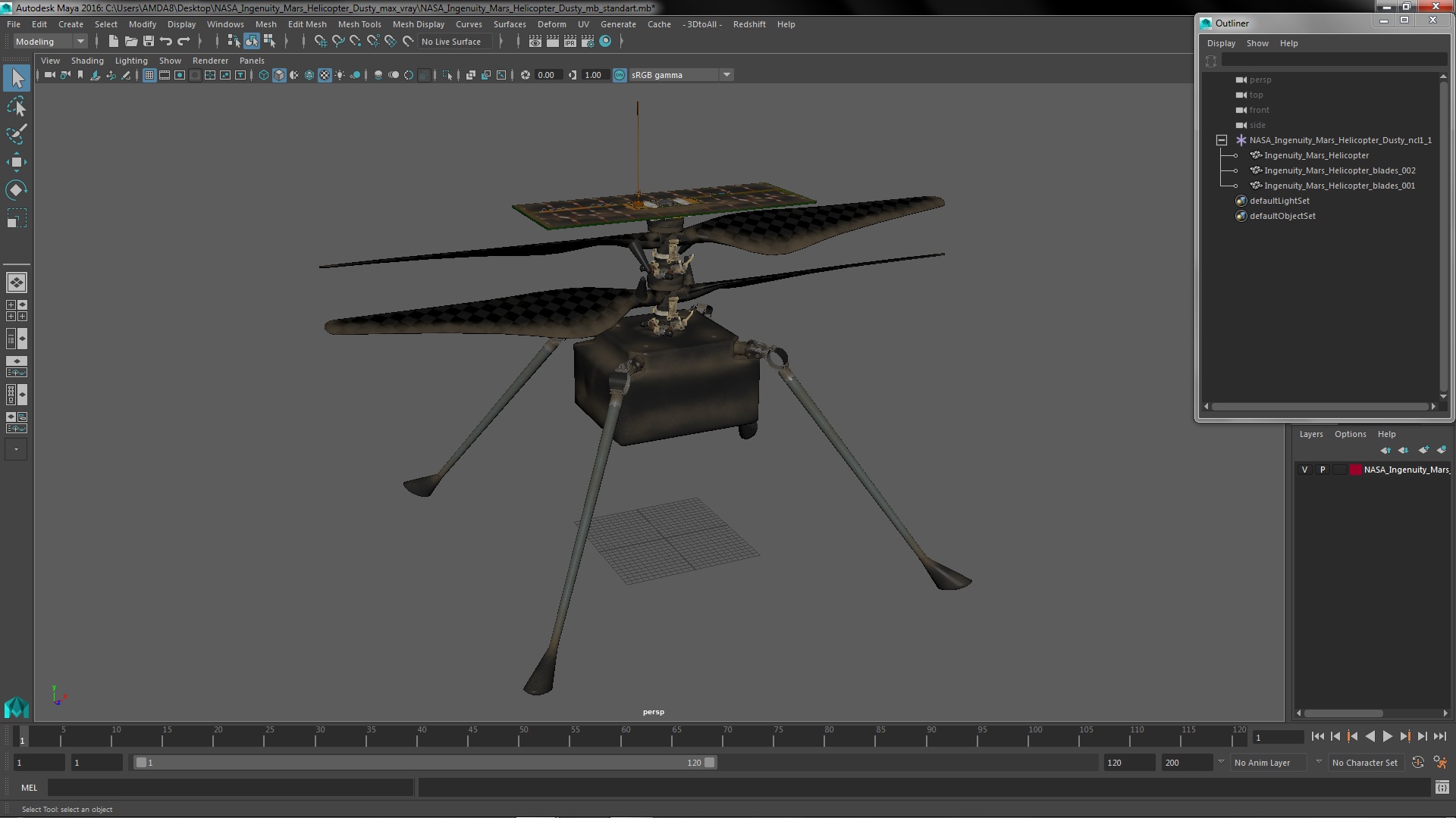 3D NASA Ingenuity Mars Helicopter Dusty