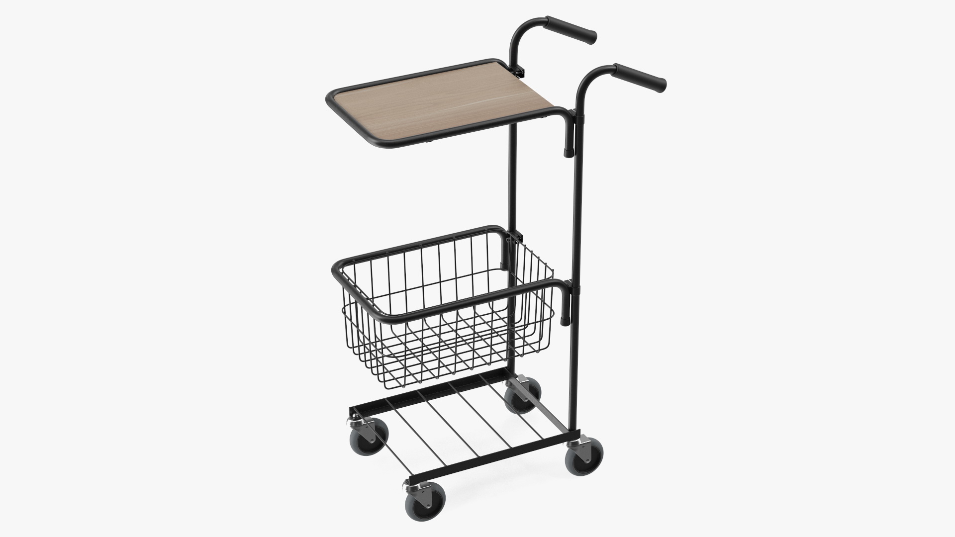 3D model Mini Trolley with Shelf and Basket Black