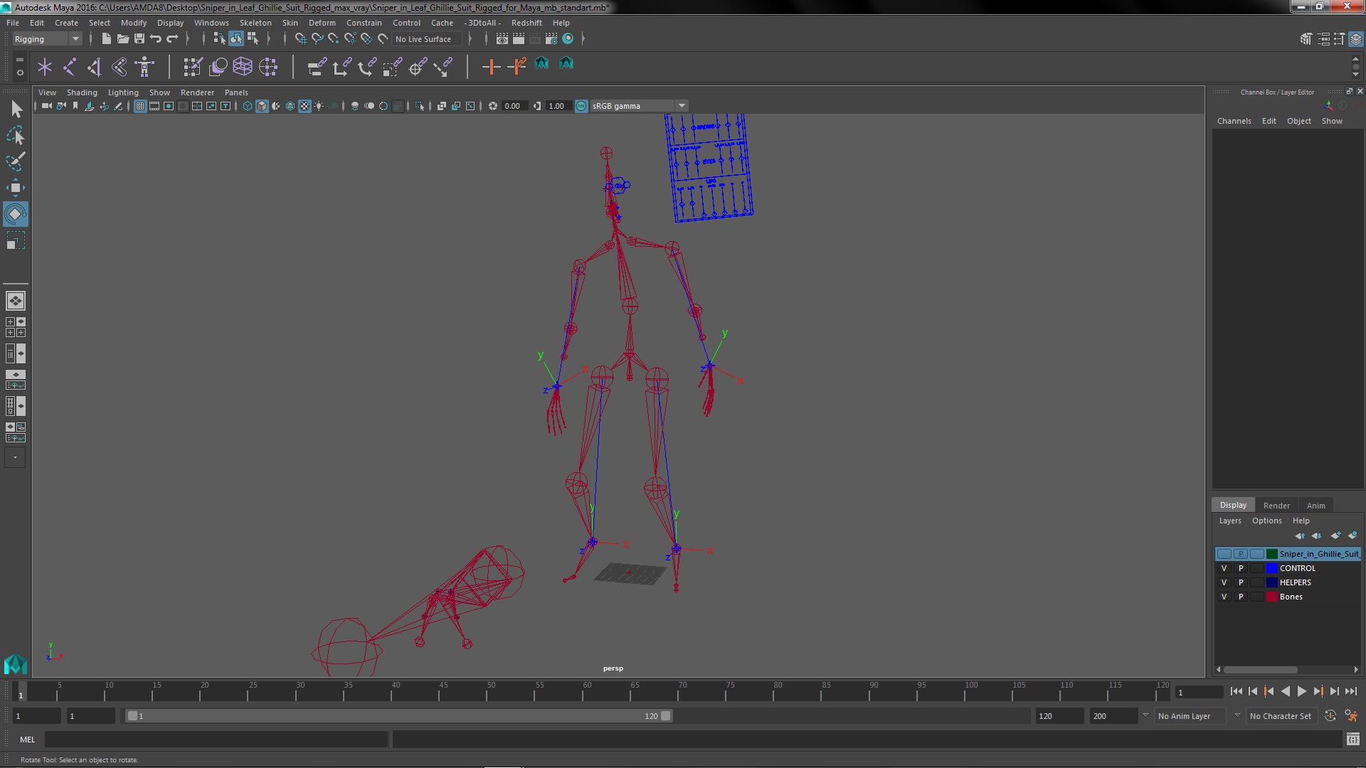 3D Sniper in Leaf Ghillie Suit Rigged for Maya model