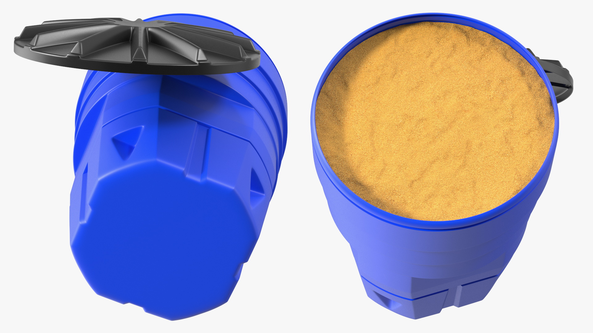 Blue Plastic Barrel with Sand 3D model