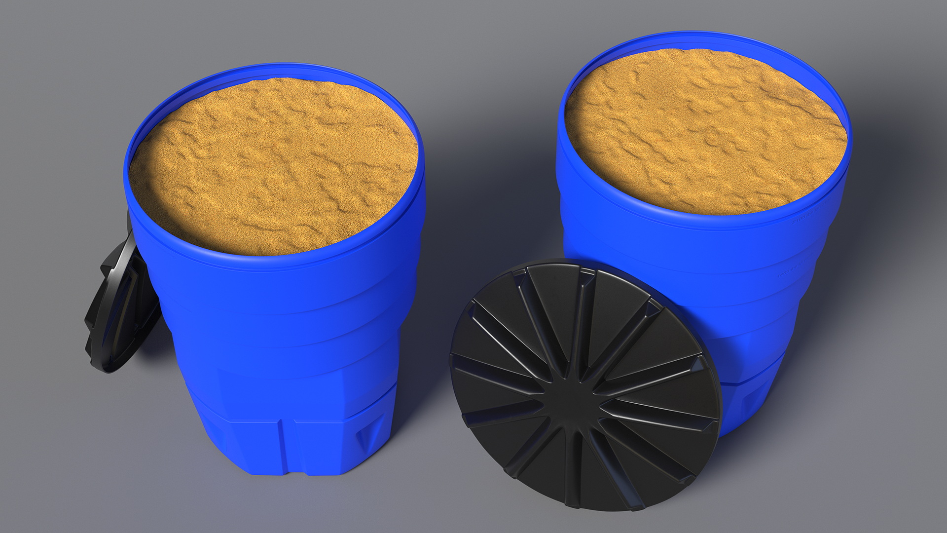 Blue Plastic Barrel with Sand 3D model