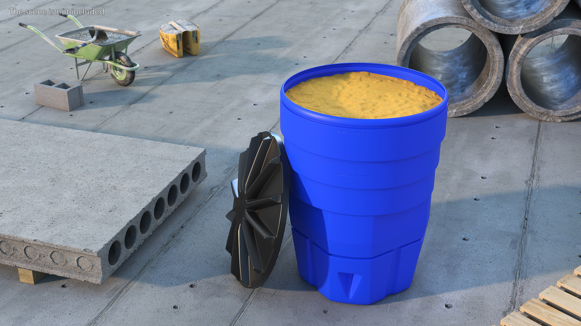 Blue Plastic Barrel with Sand 3D model