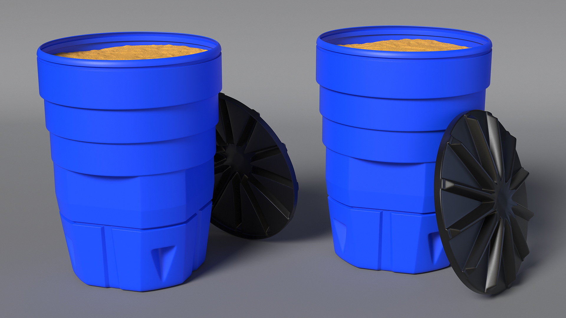 Blue Plastic Barrel with Sand 3D model