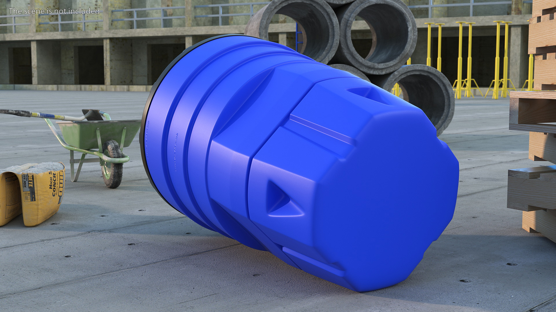 Blue Plastic Barrel with Sand 3D model