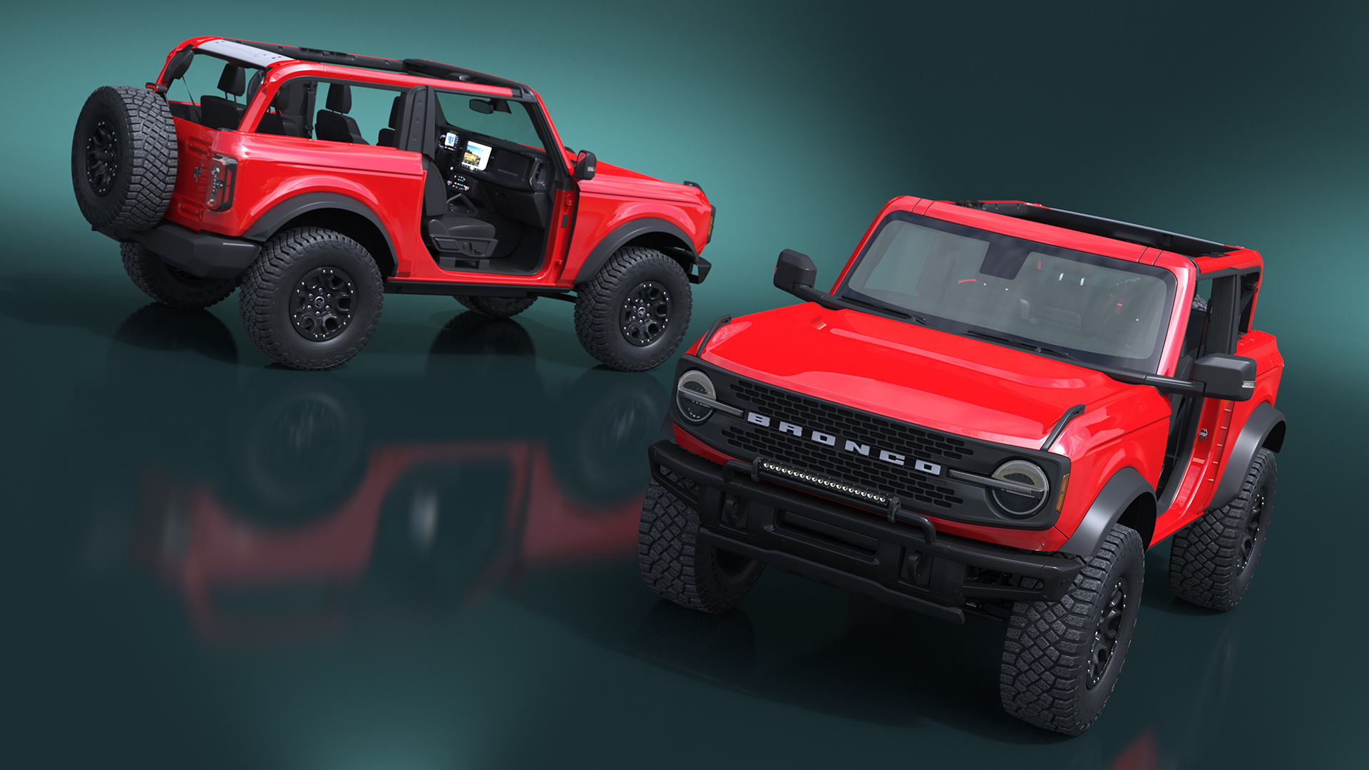 3D model 4X4 Ford Bronco Two Door Race Red Rigged