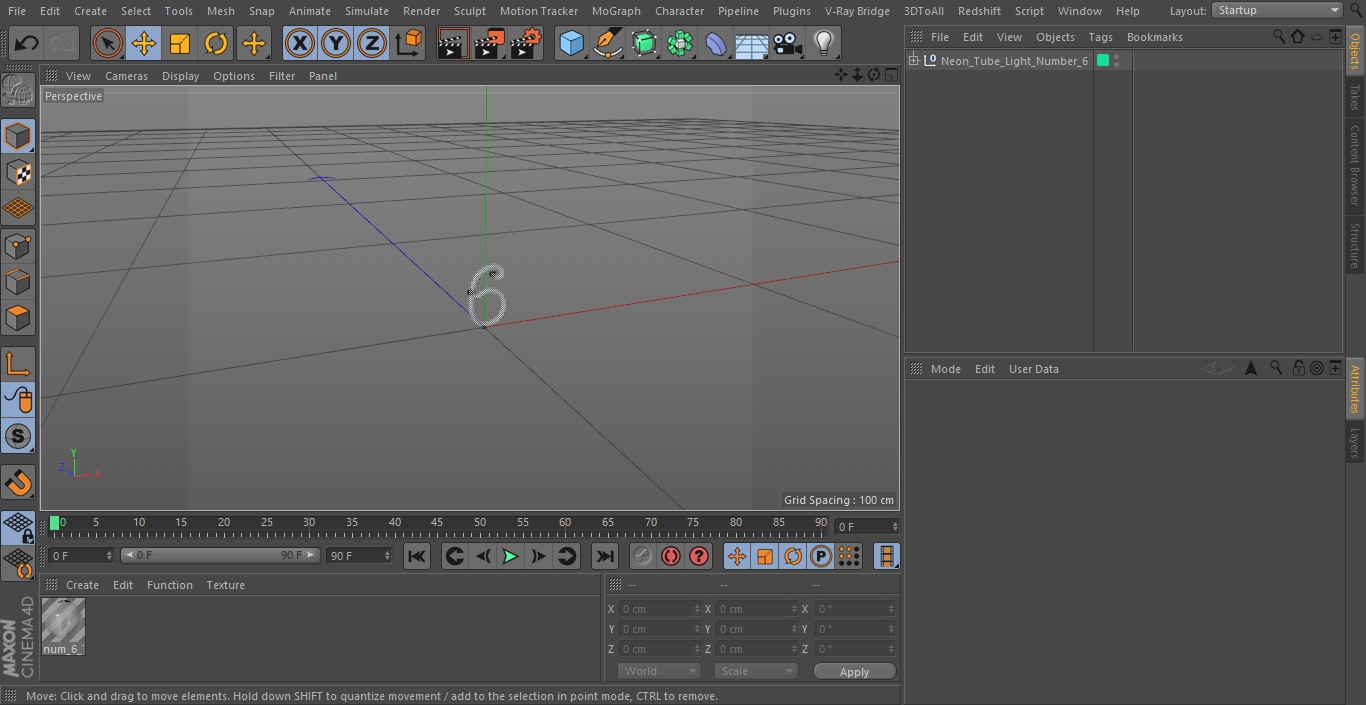 Neon Tube Light Number 6 3D model