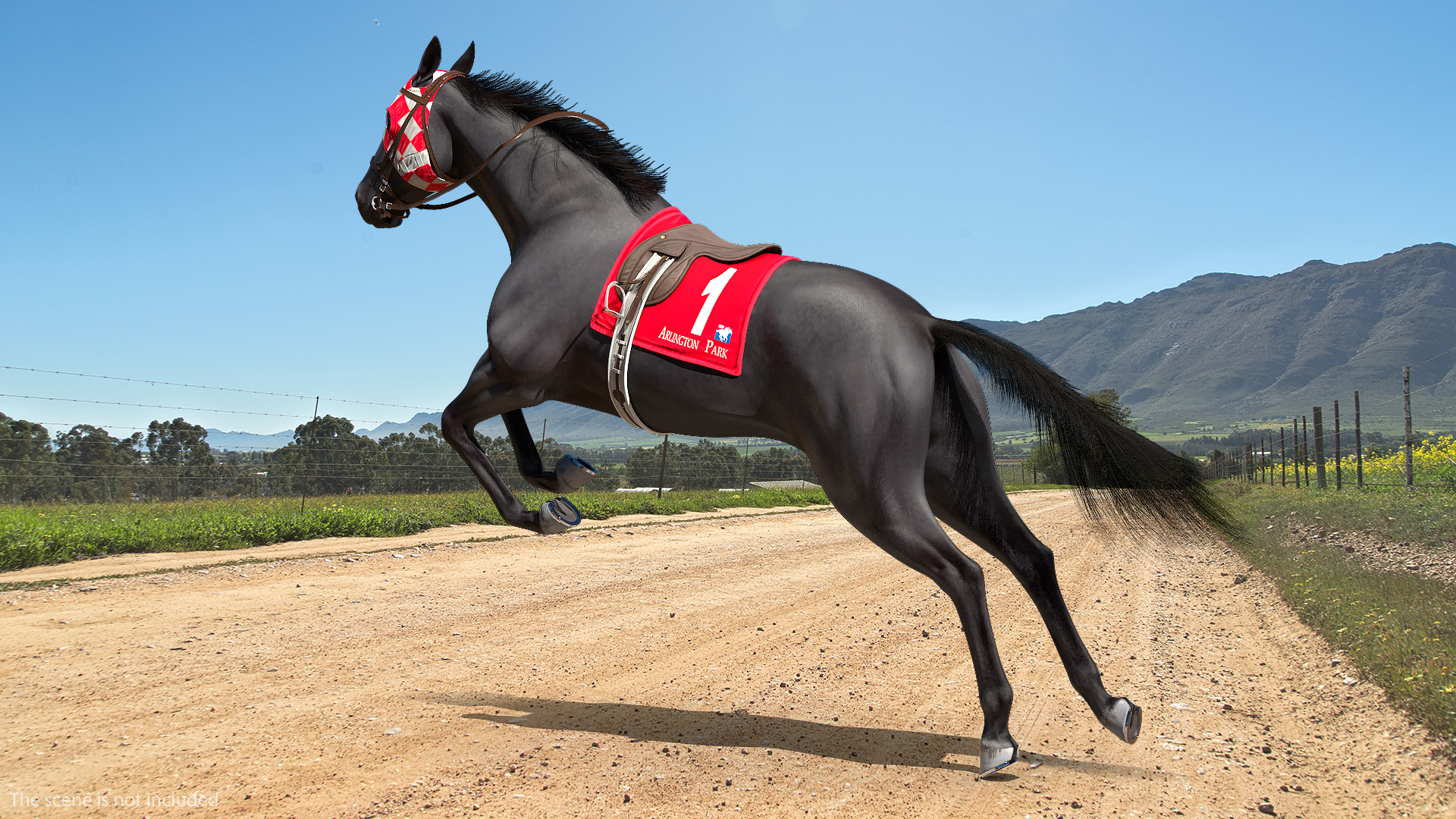 3D model Jumping Black Racing Horse Fur