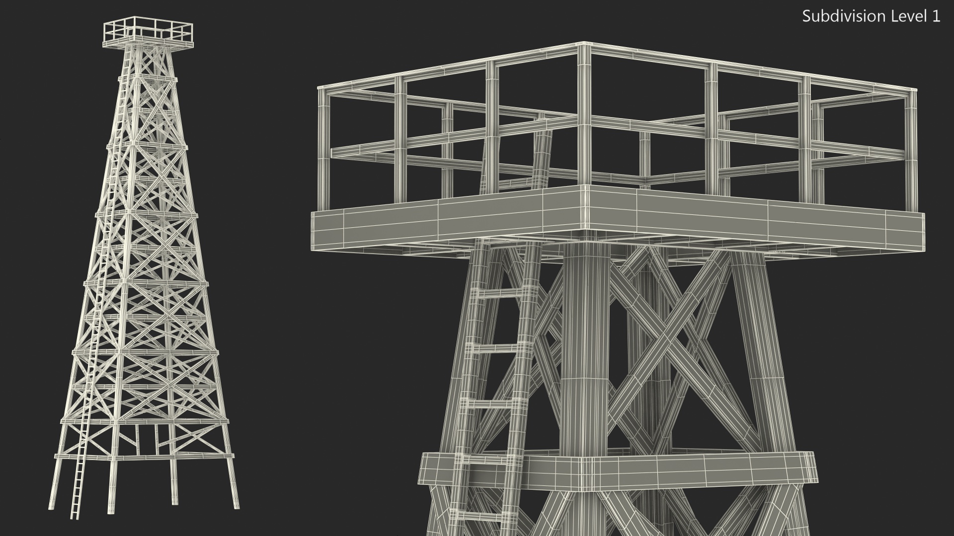 3D model Wooden Derrick Tower