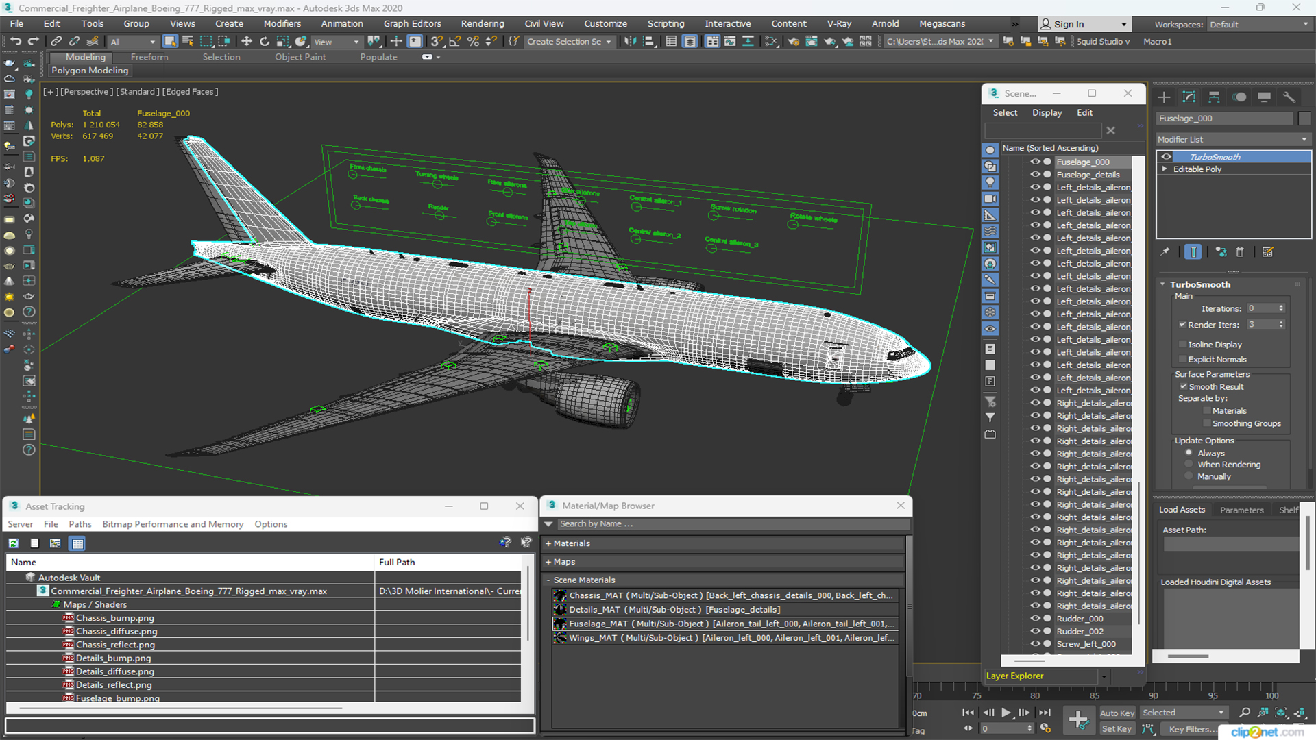 Commercial Freighter Airplane Boeing 777 Rigged 3D