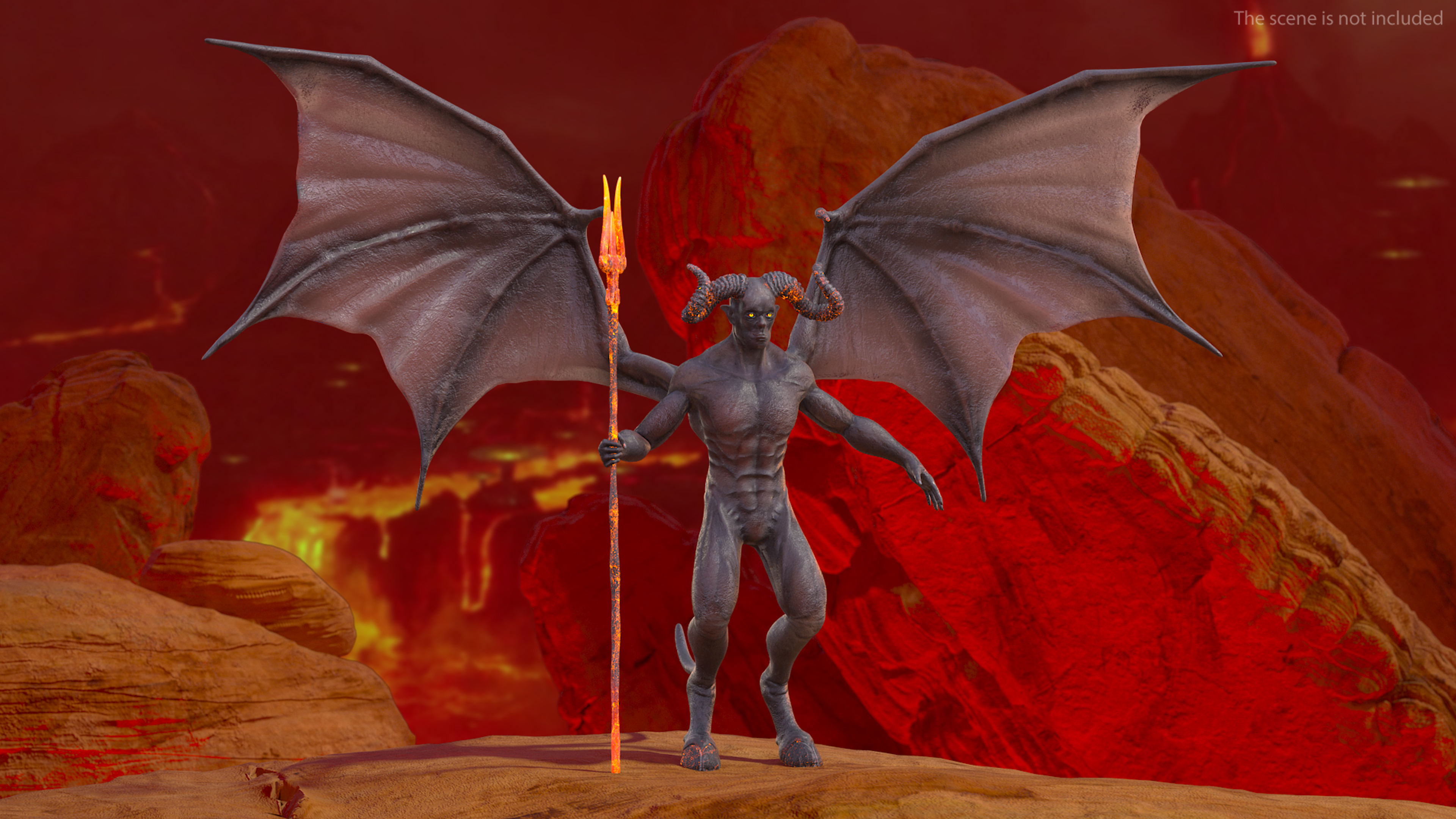 3D model Devil Character with Trident Rigged